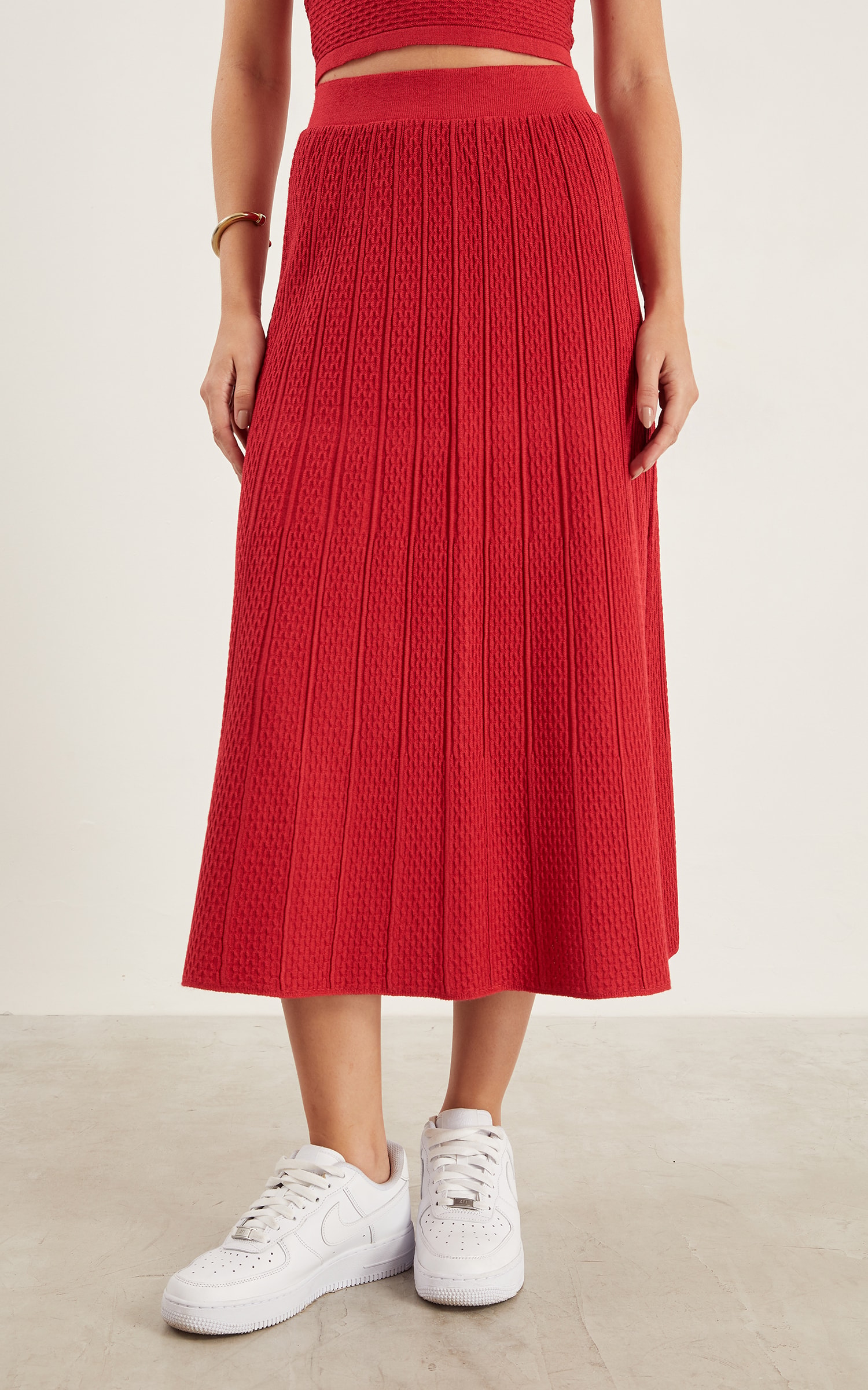Saia Midi Texturas Vermelho
