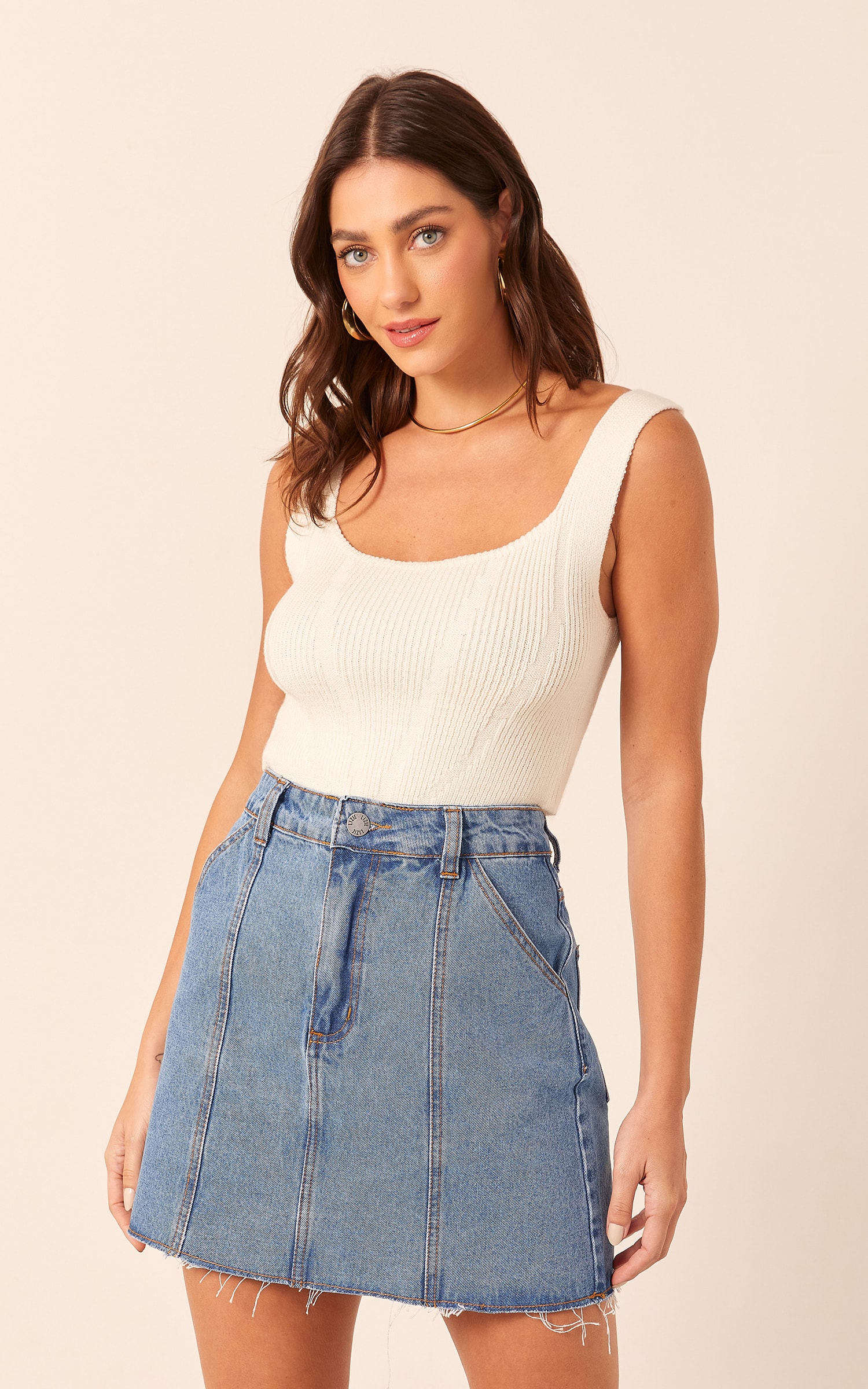 Saia Recortes Jeans