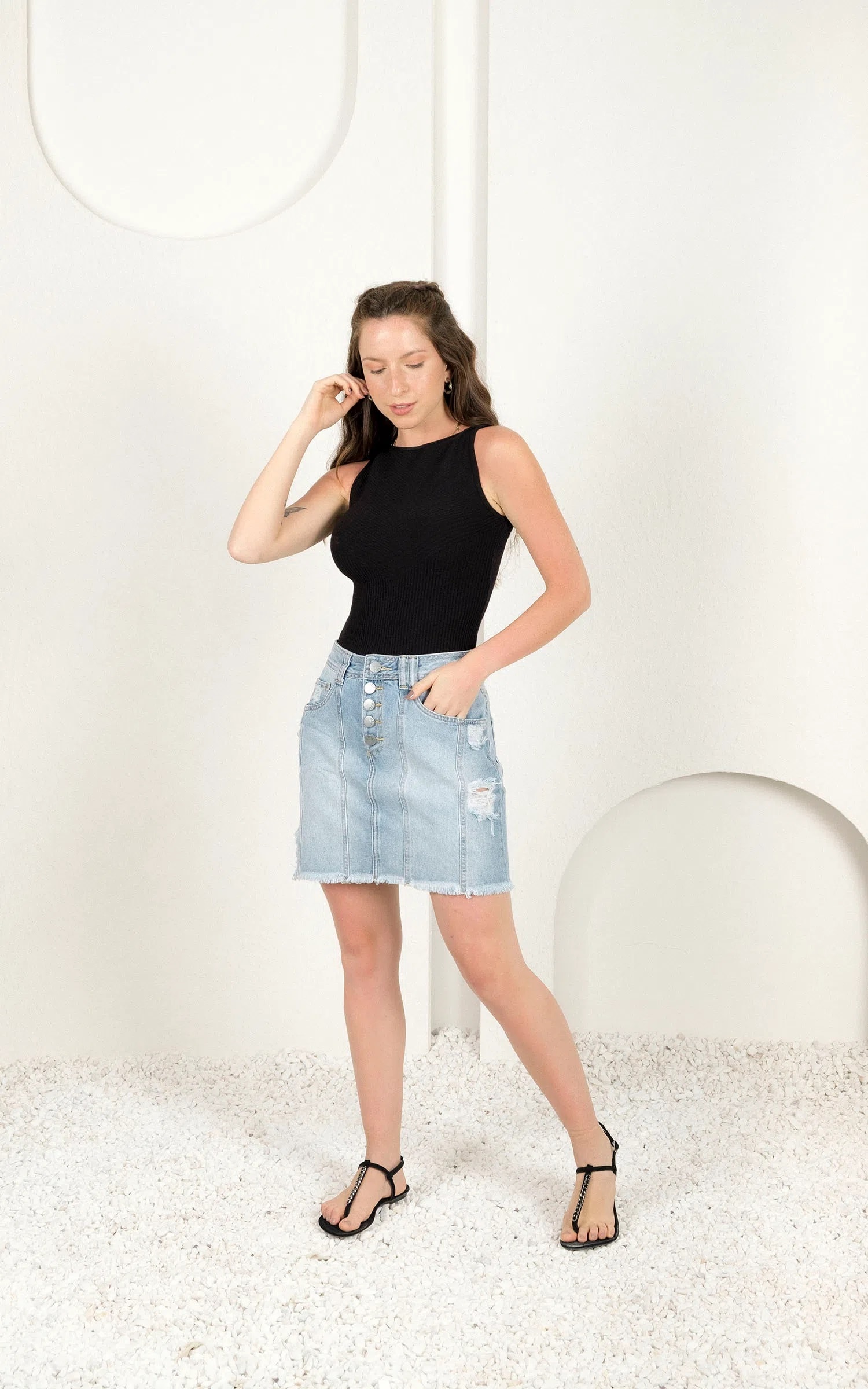 Saia Recortes Jeans