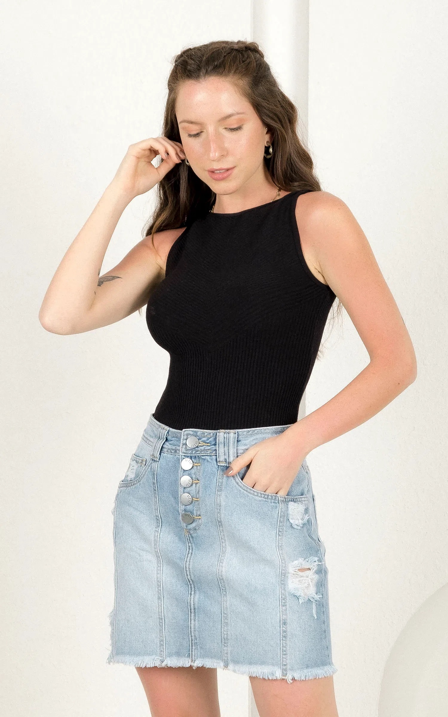 Saia Recortes Jeans