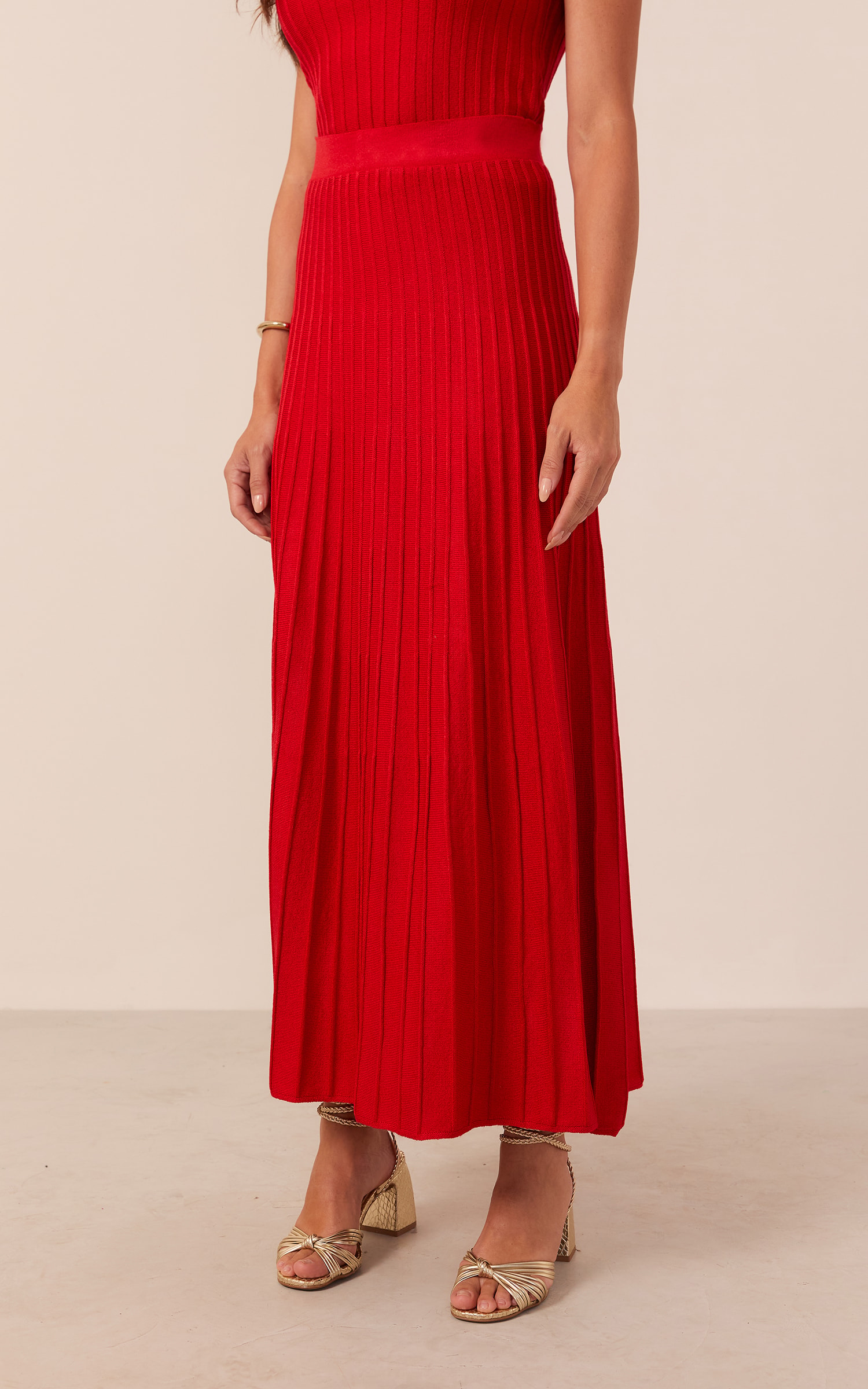 Saia Tricot Nervuras Vermelho