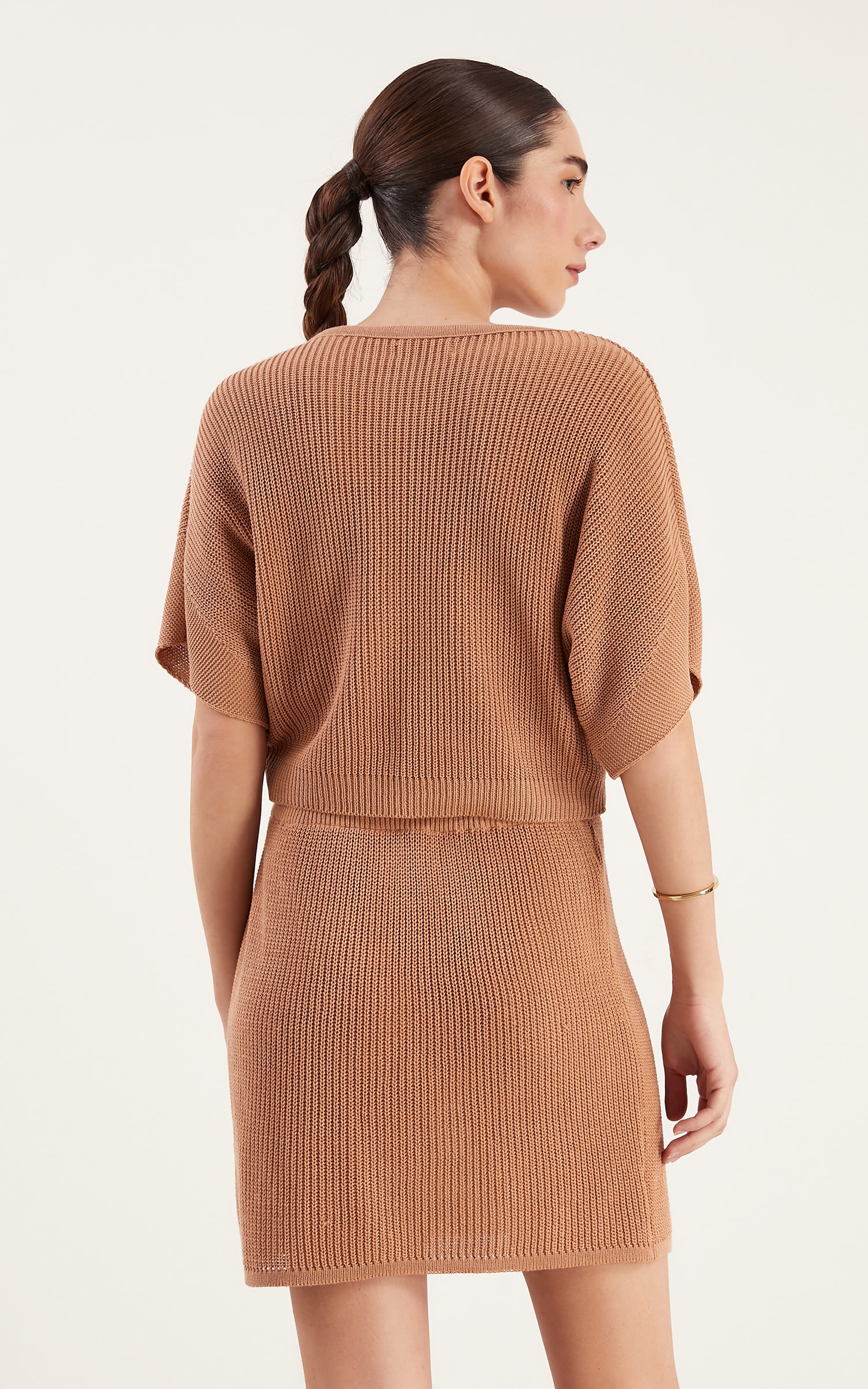 Saia Tricot Peach Amêndoa