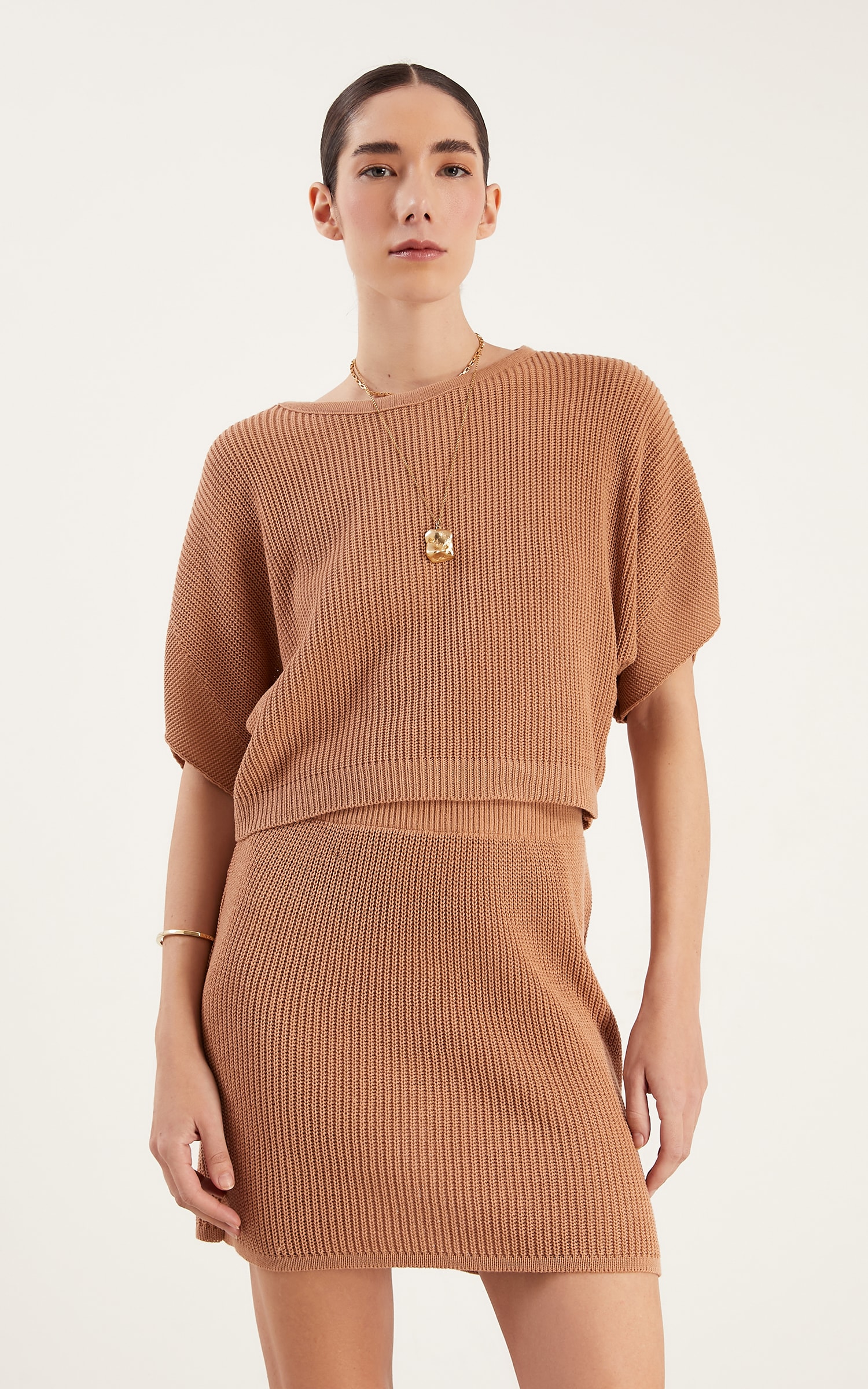 Saia Tricot Peach Amêndoa