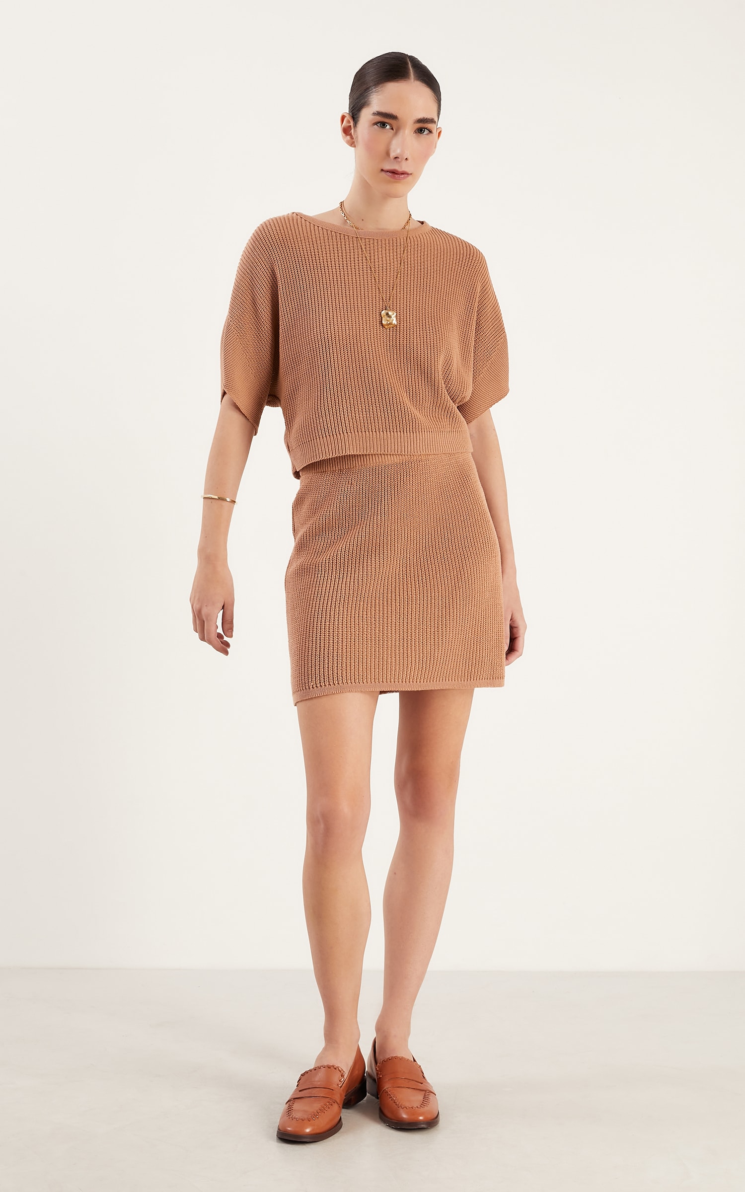 Saia Tricot Peach Amêndoa