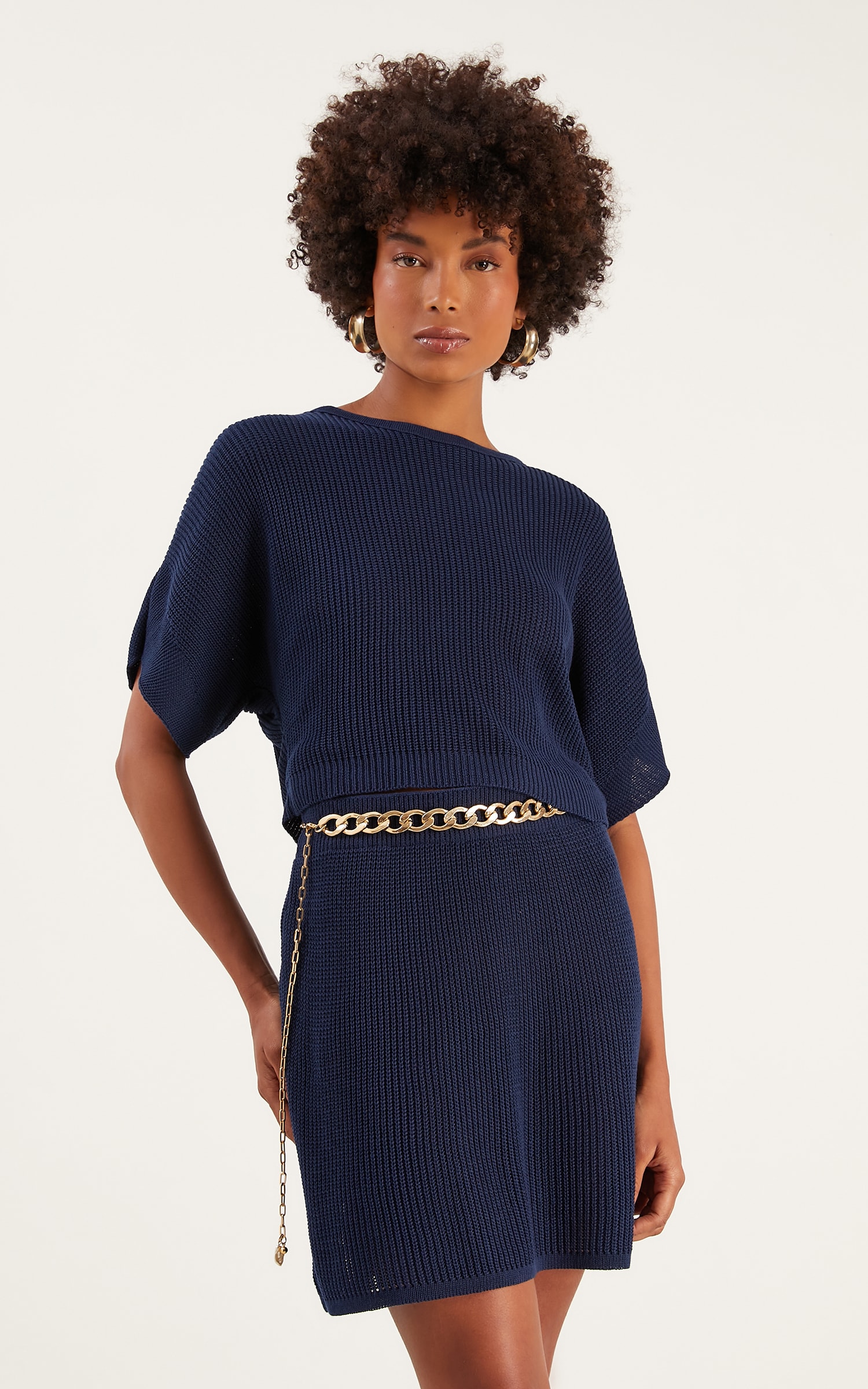 Saia Tricot Peach Azul Denim