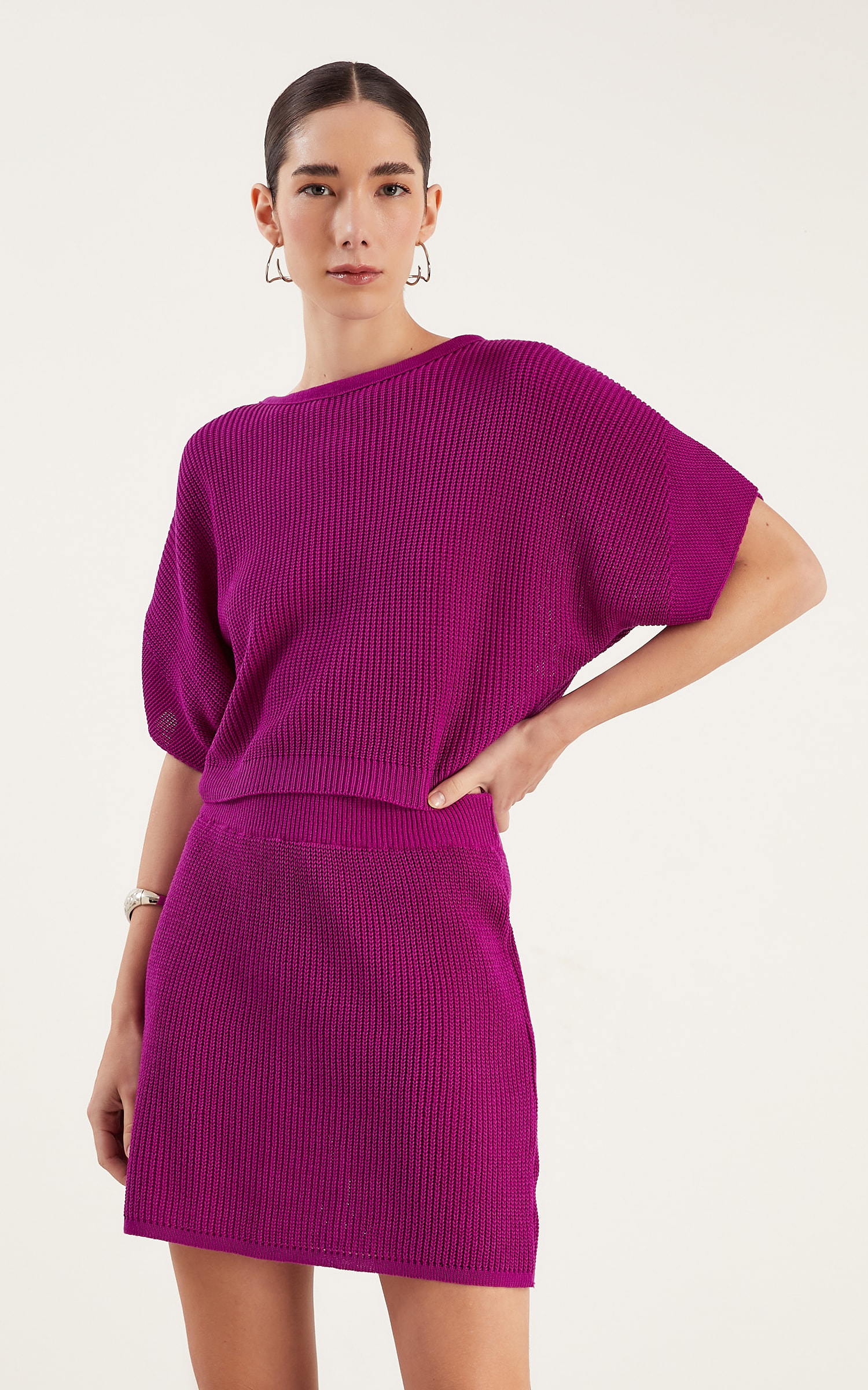 Saia Tricot Peach Fúcsia