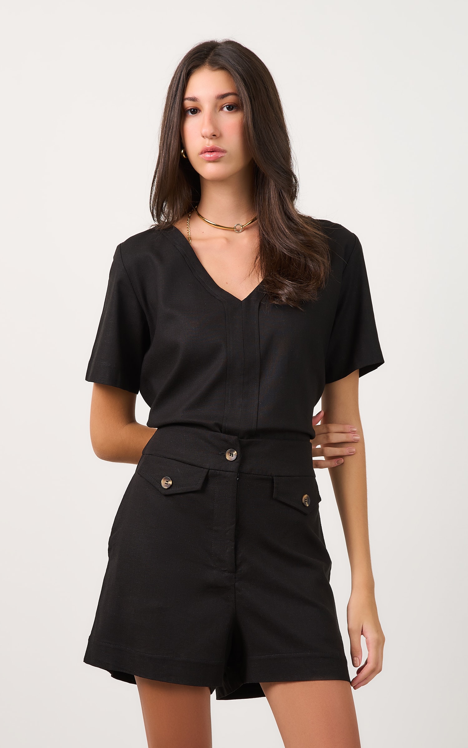 Short Botoes Orvalho Preto