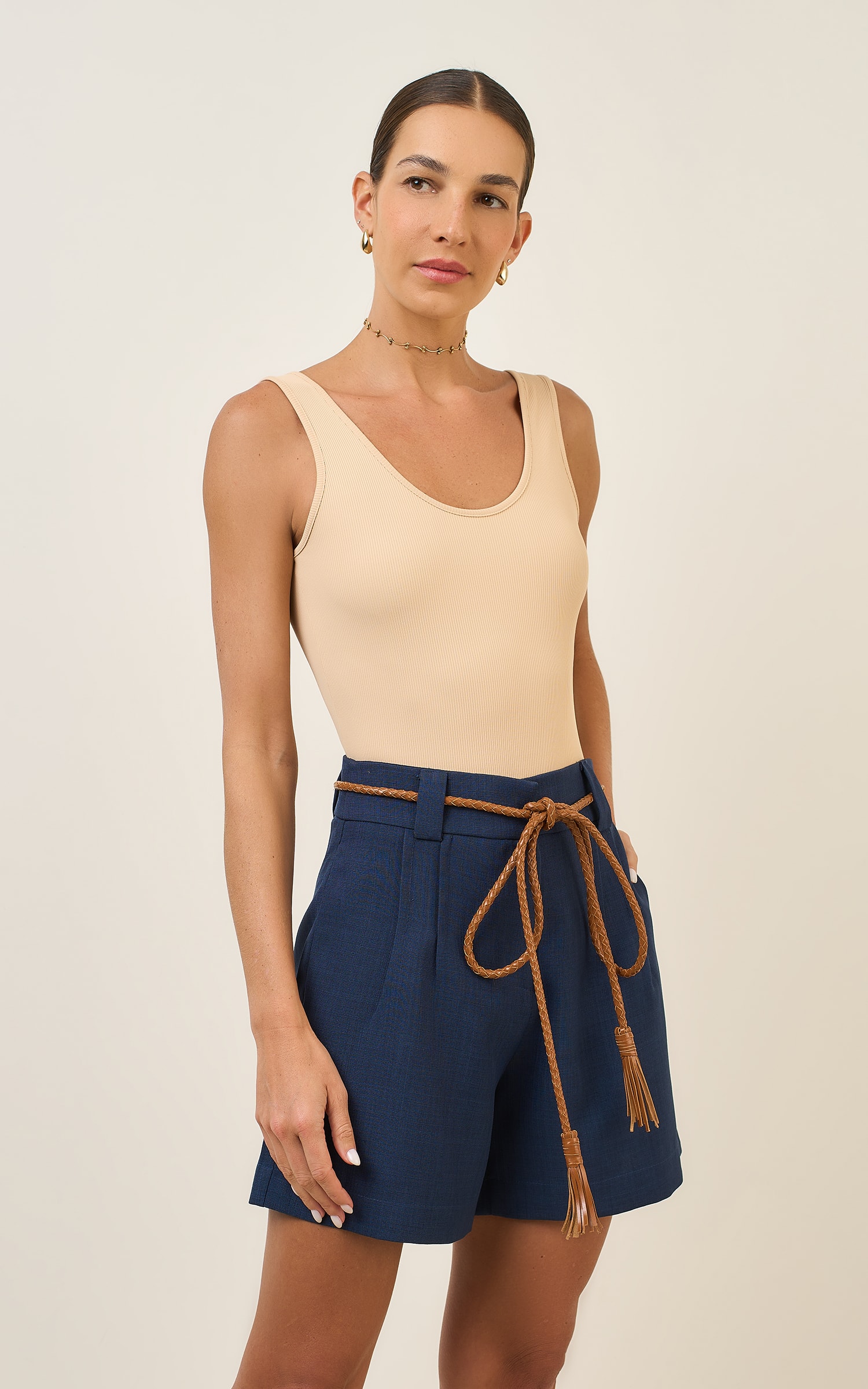 Short Com Prega Mosaic Marinho