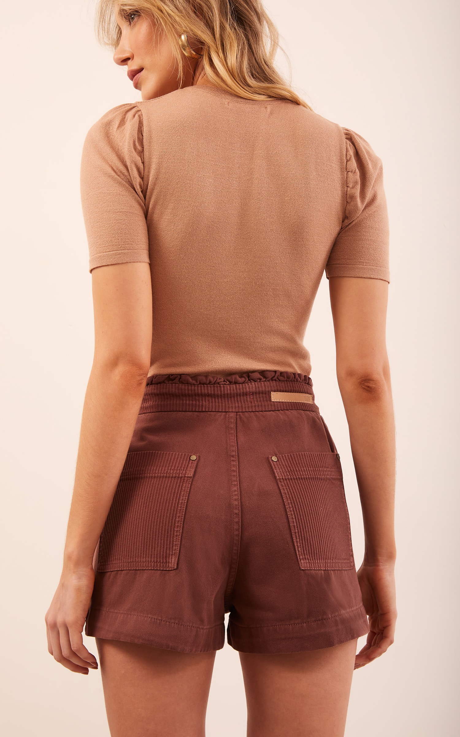 Short Mix Sarja Cotelê Clochard Marrom