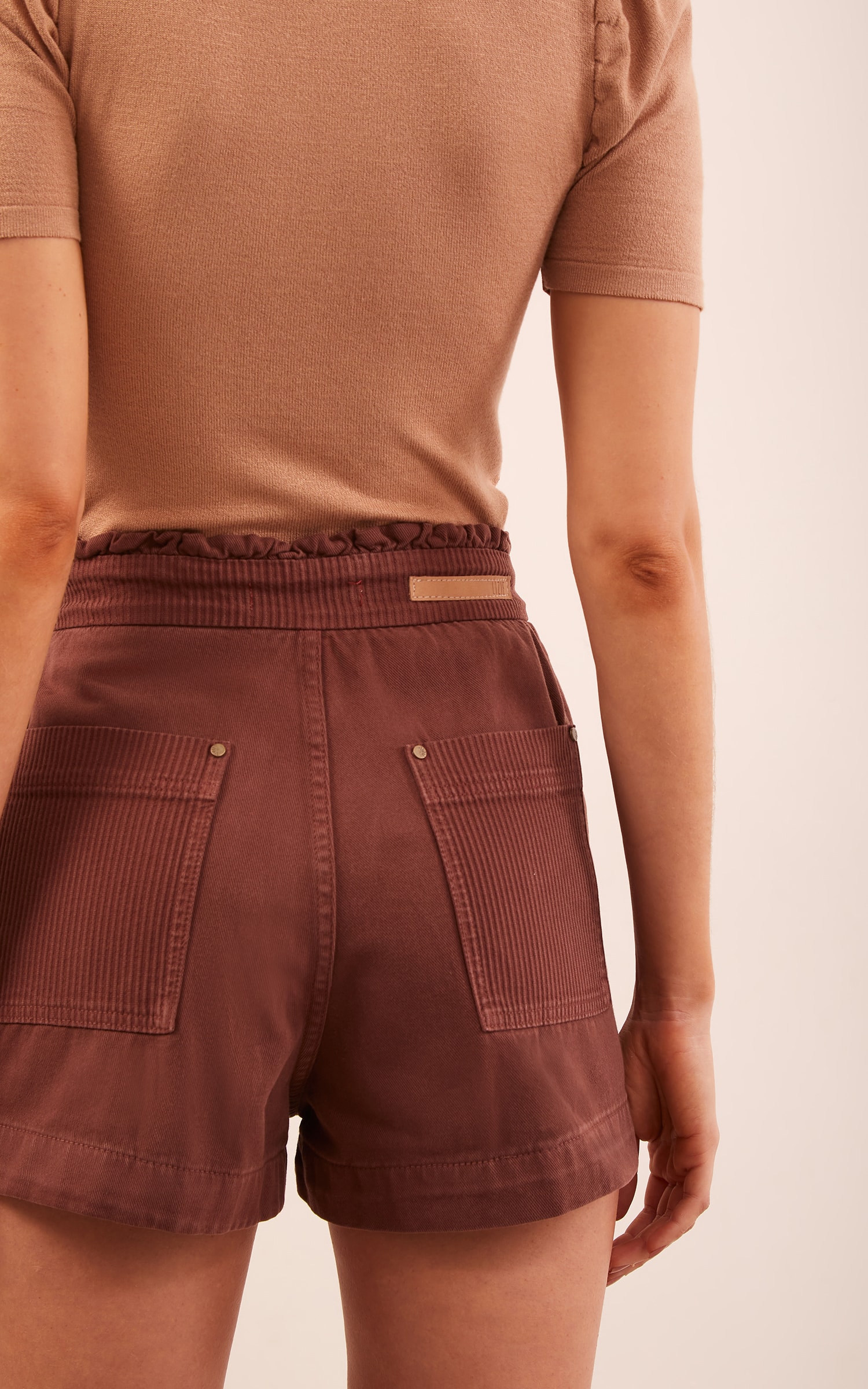 Short Mix Sarja Cotelê Clochard Marrom
