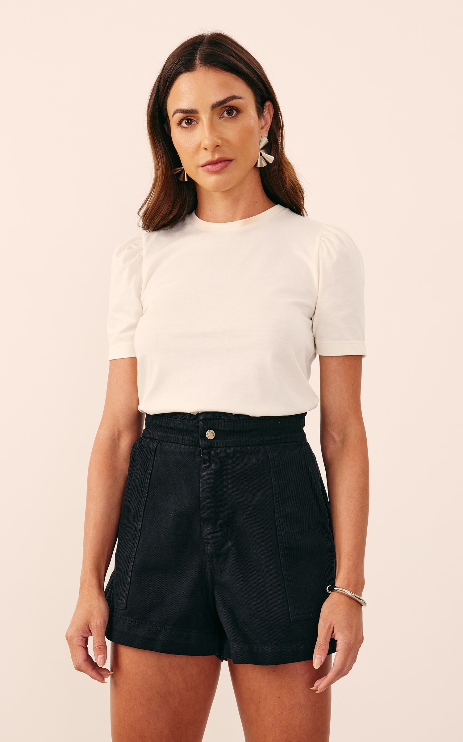 Short Mix Sarja Cotelê Clochard Preto