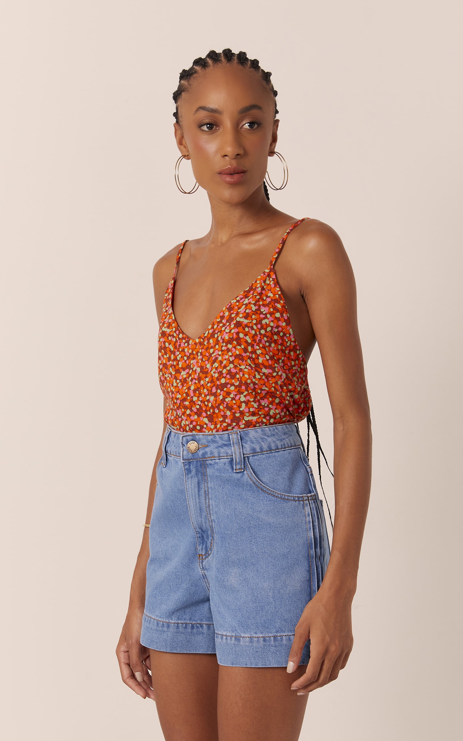 Short Nervuras Jeans Médio