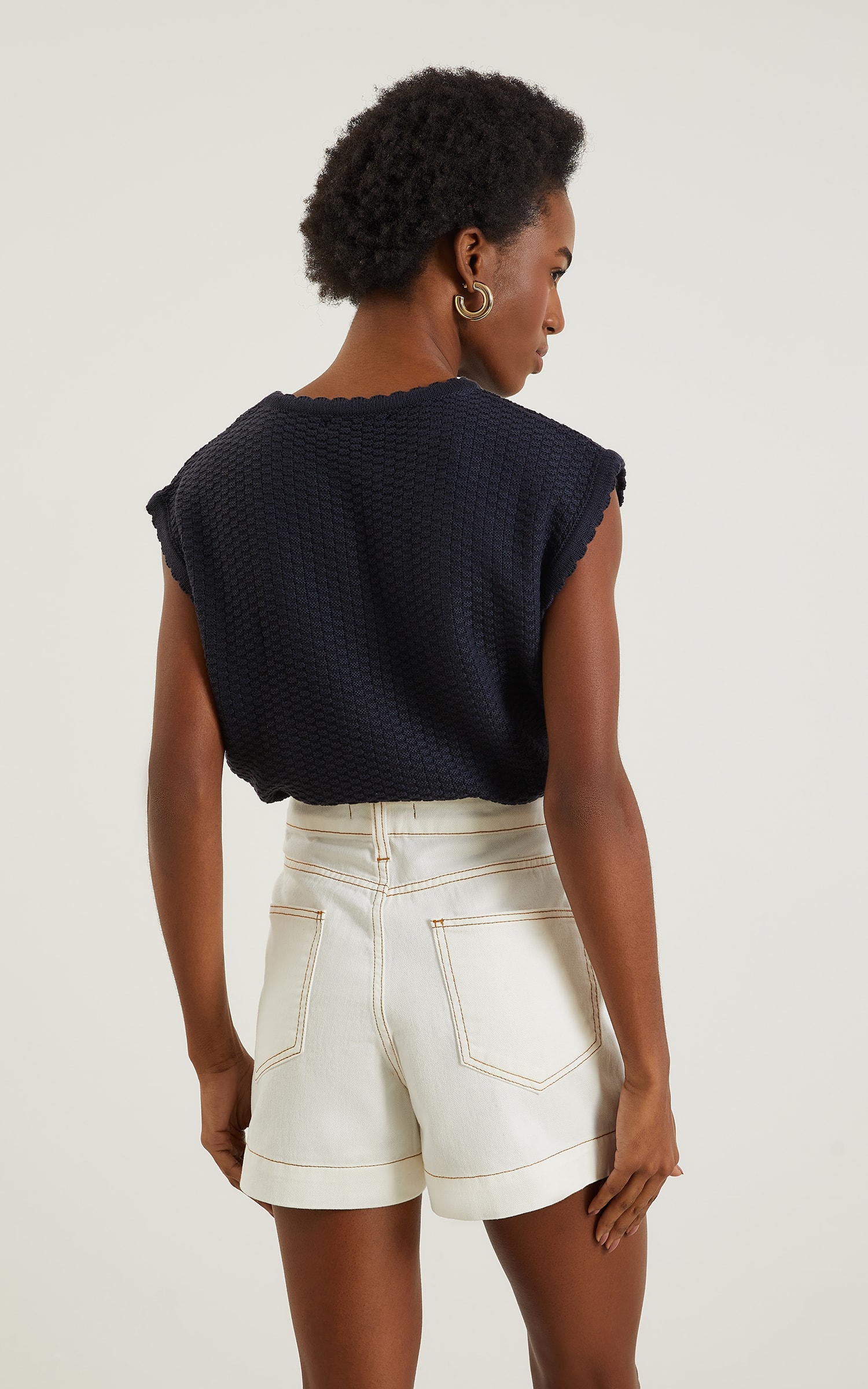 Short Sarja Botões Off White