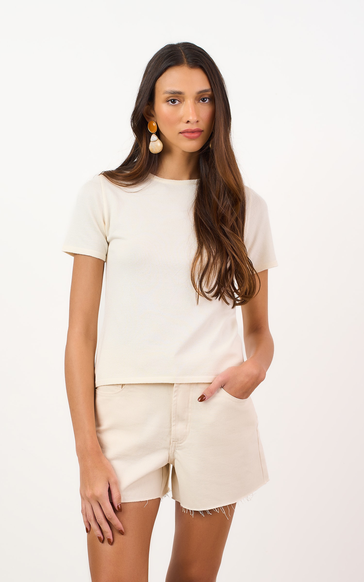 Short Sarja Duo Bolso Areia