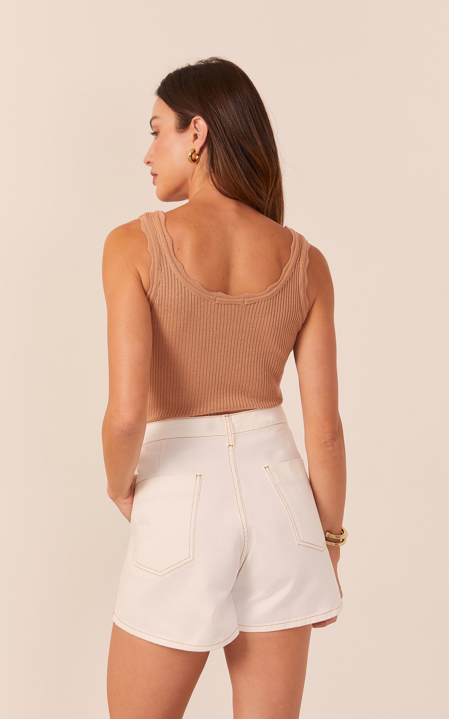 Short Sarja Pespontado Off White