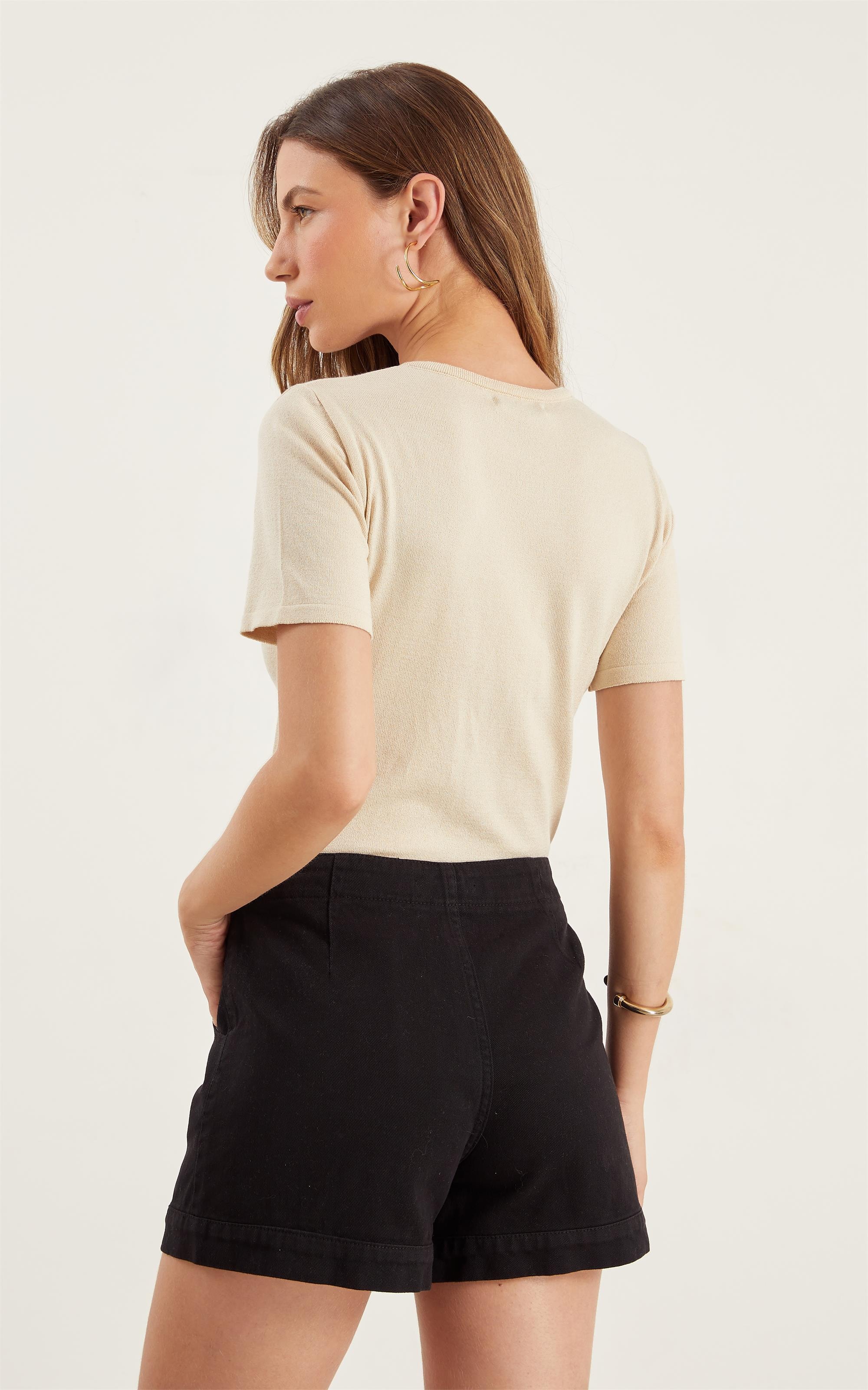 Short Sarja Pregas Preto