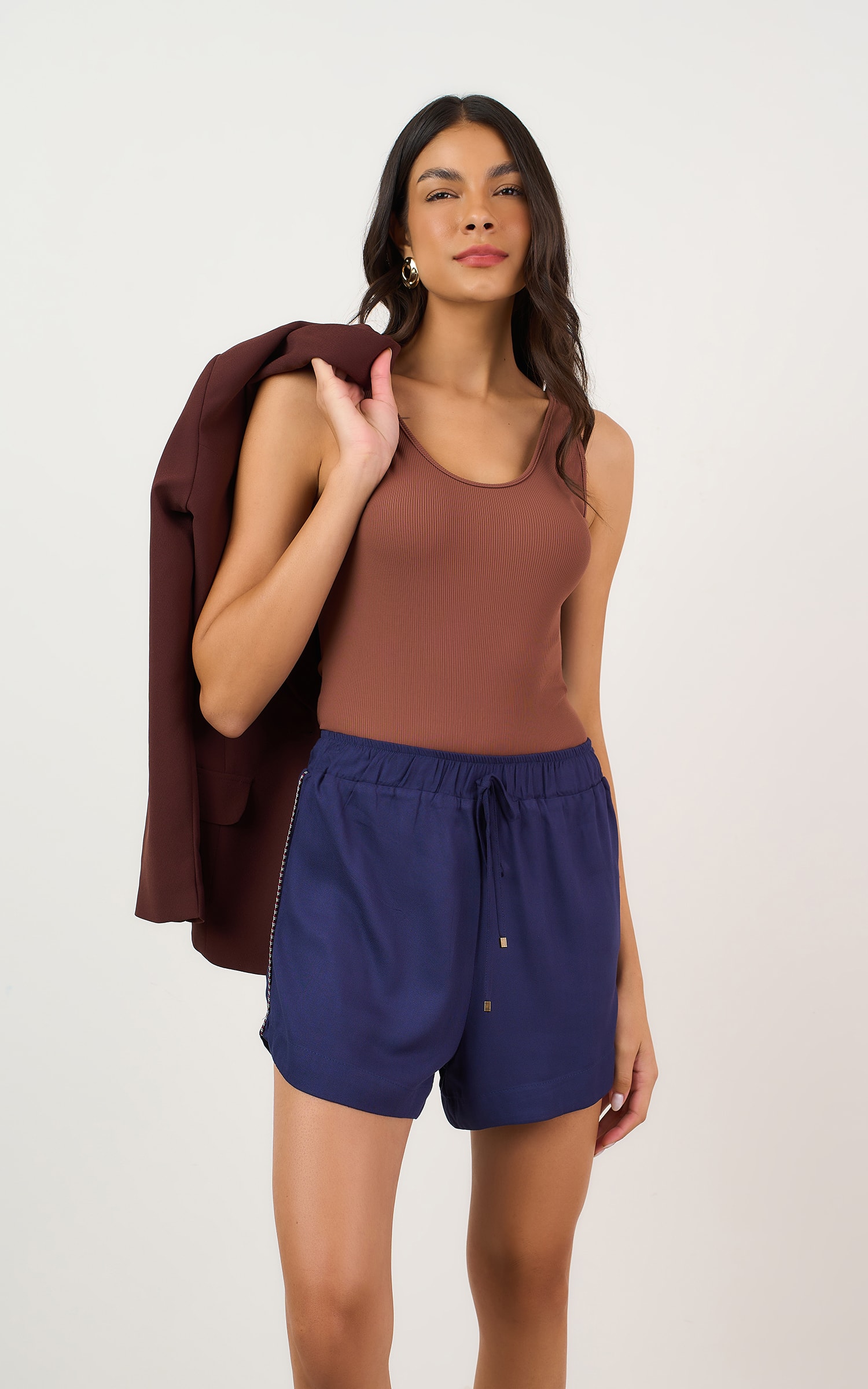 Short Textura Detalhe Cos Marinho