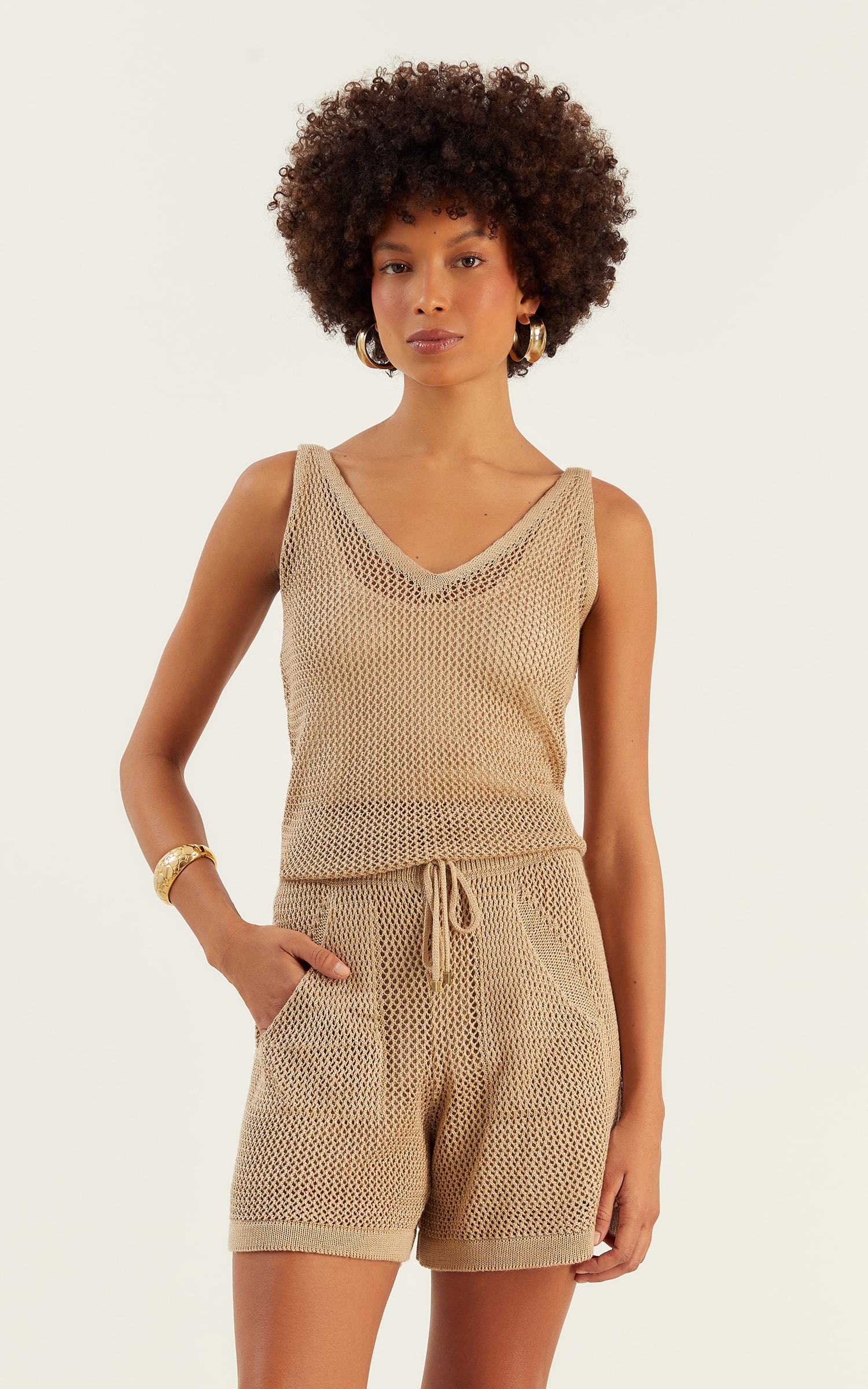 Short Tricot Liso Caqui