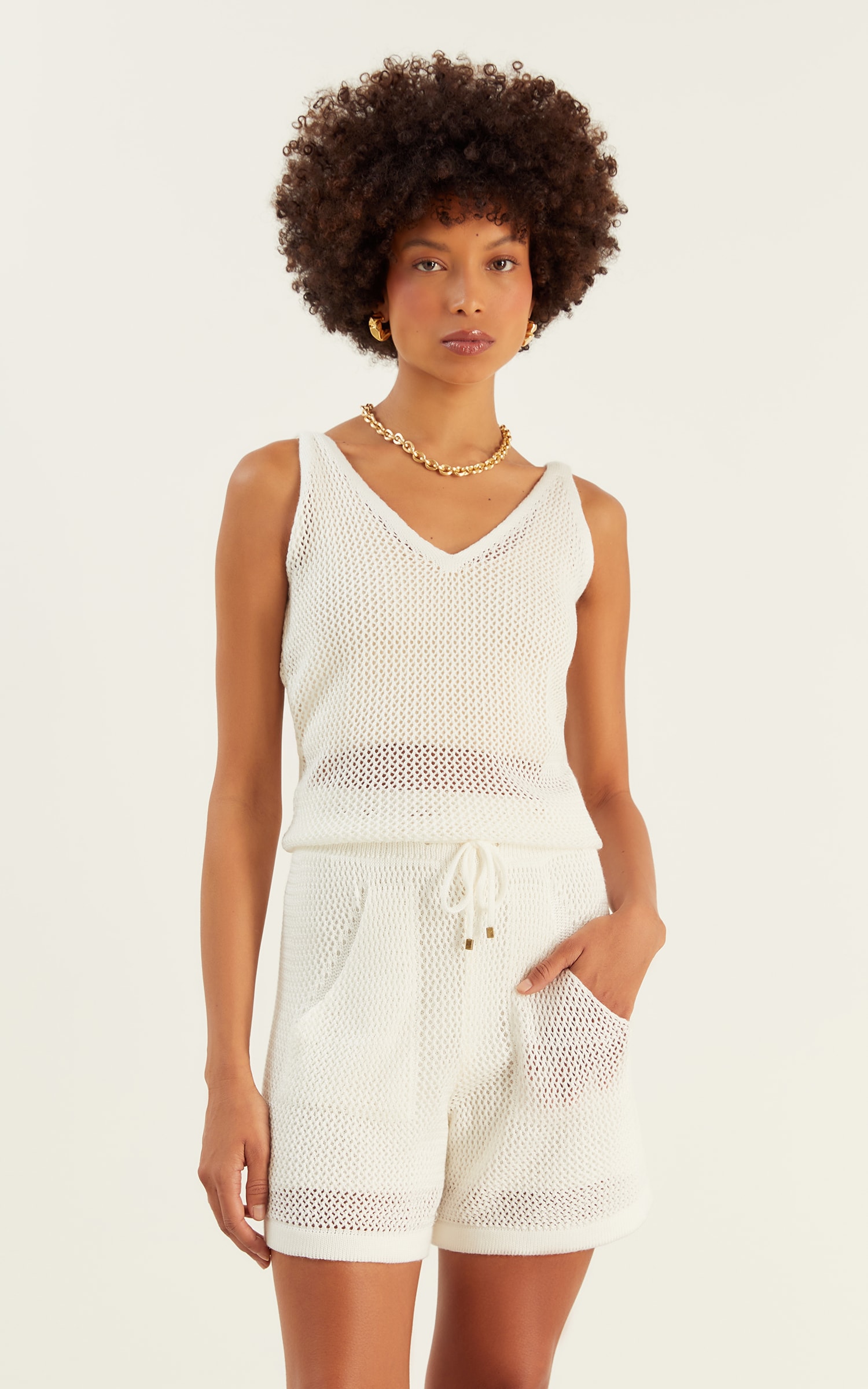 Short Tricot Liso Off White