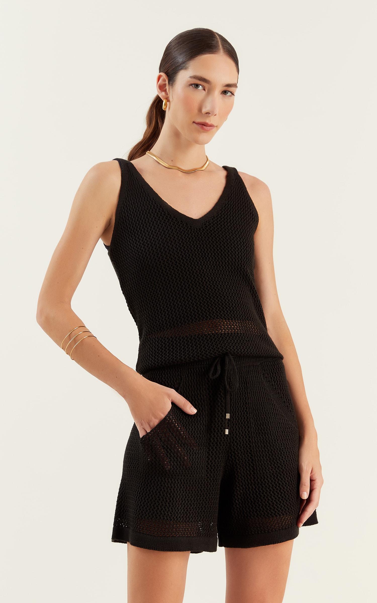 Short Tricot Liso Preto