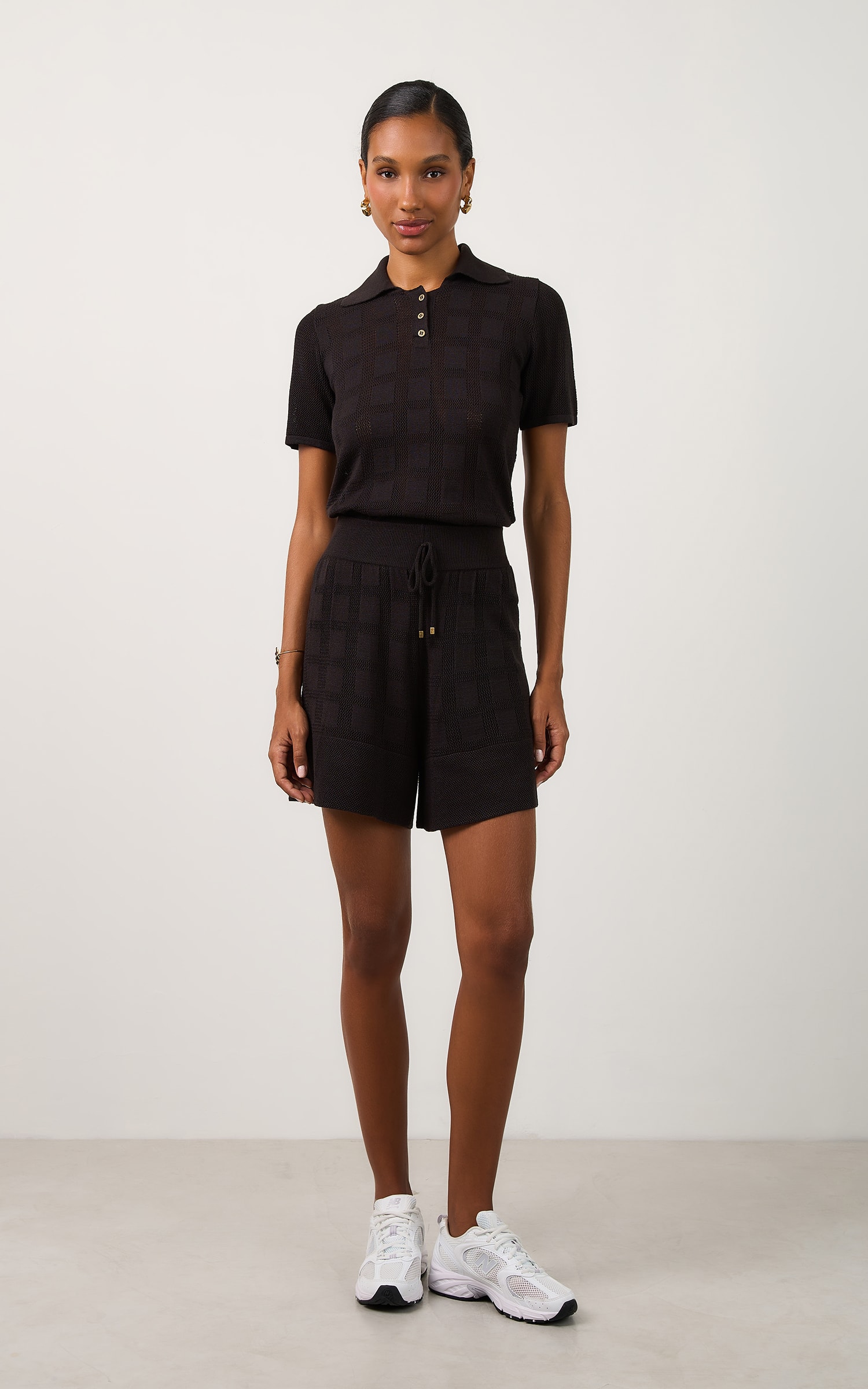 Short Tricot Ponto Vazado Preto
