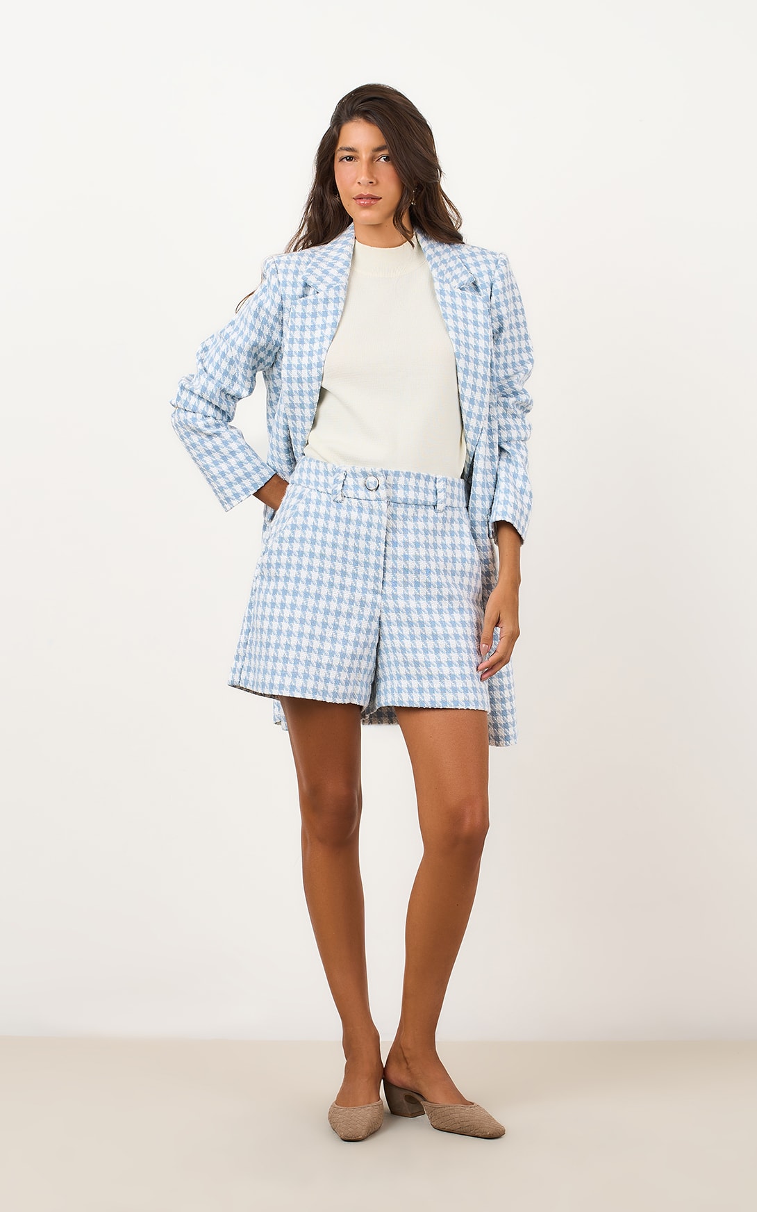 Short Tweed Bourbon Azul Celeste
