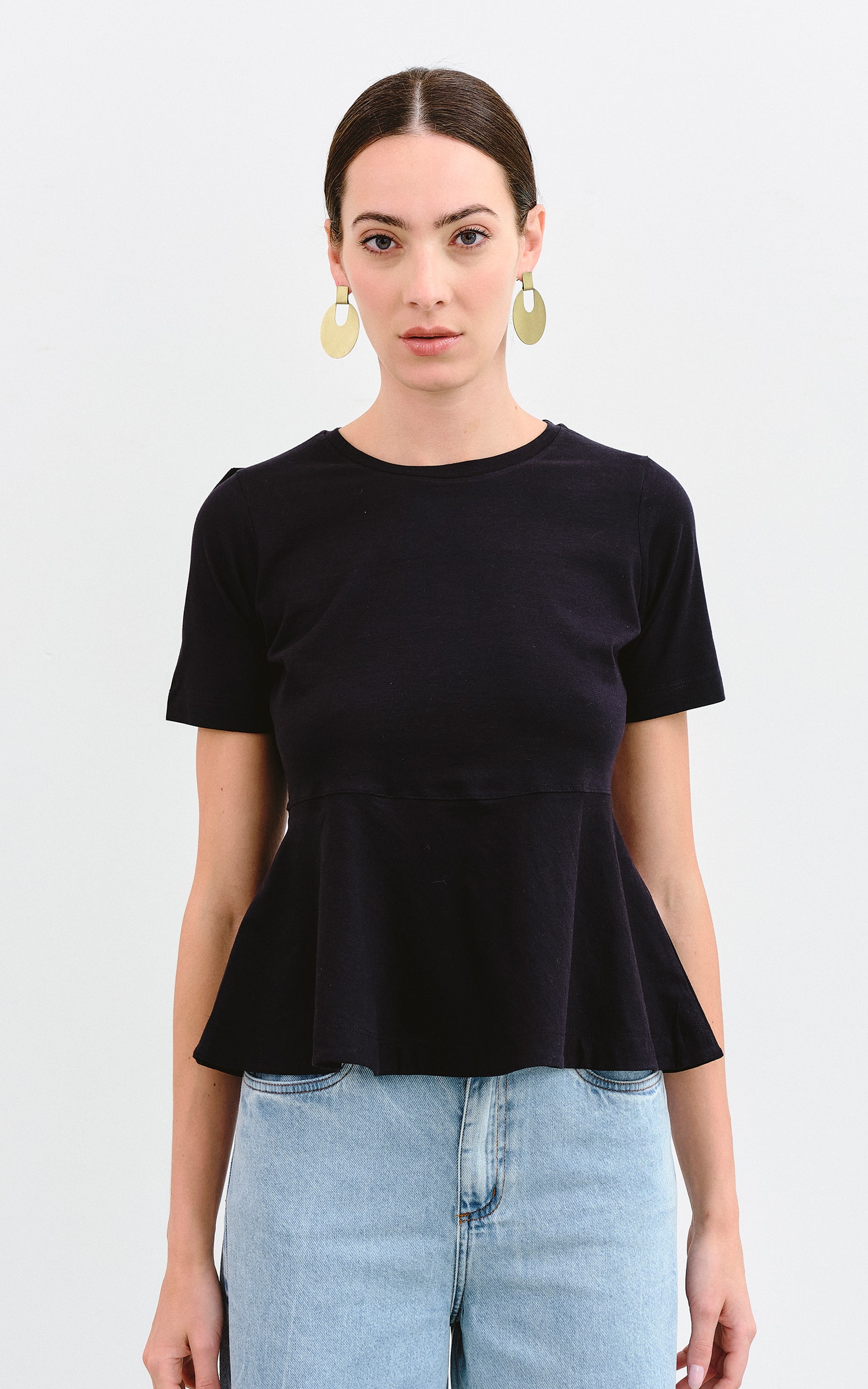 T-Shirt Basic Peplum Preto