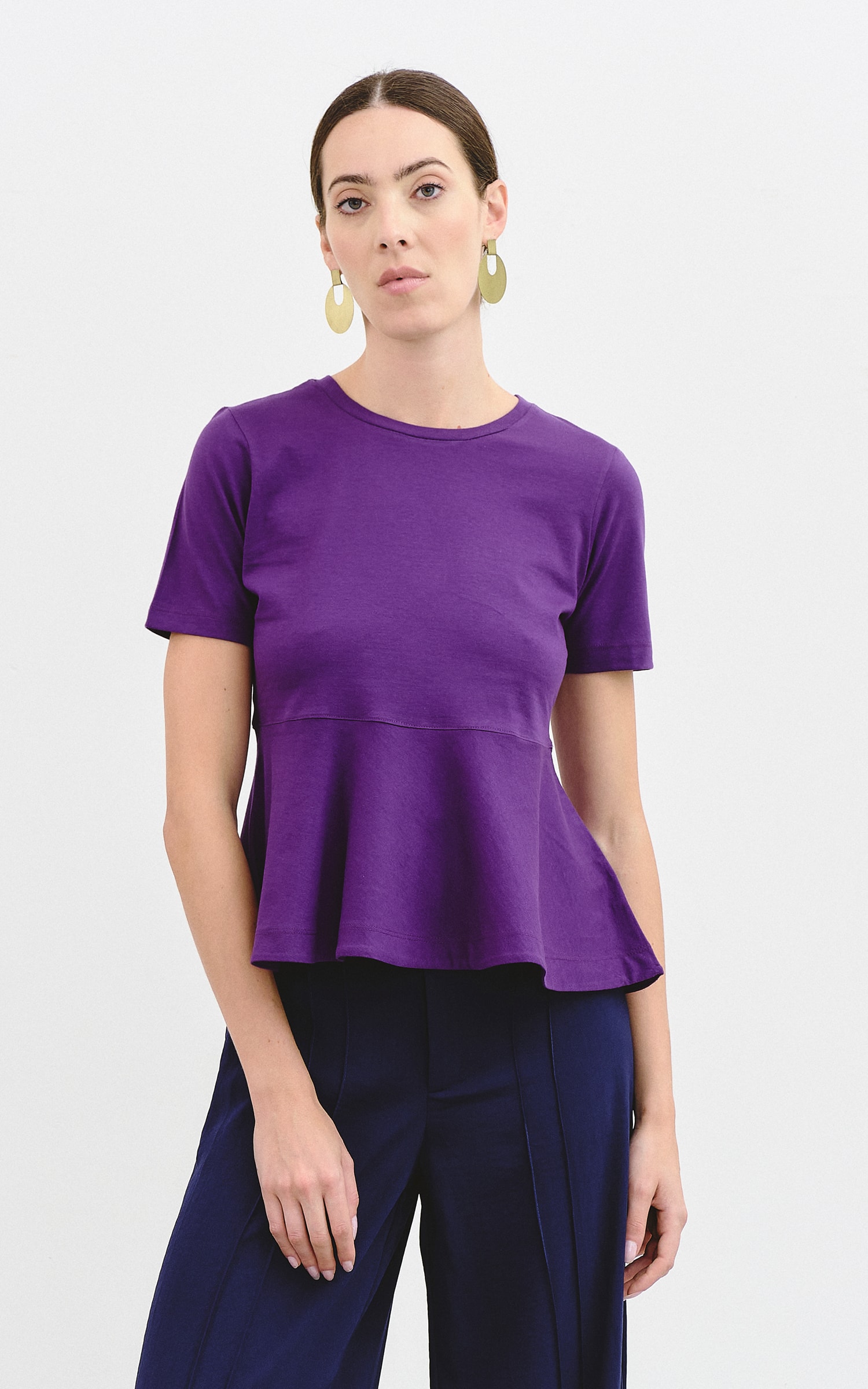 T-Shirt Basic Peplum Roxo