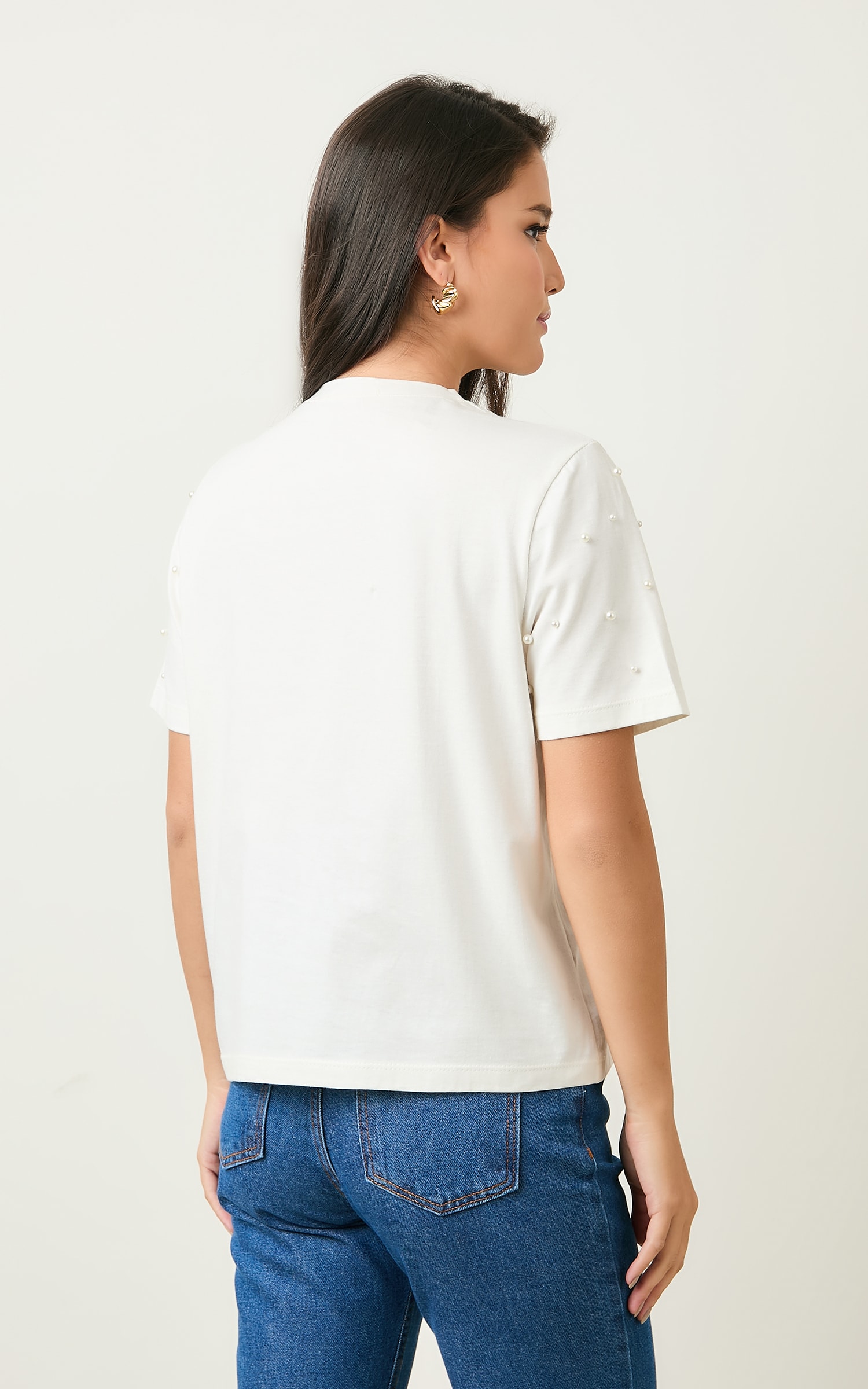 T-Shirt Bordada Perolas Off White
