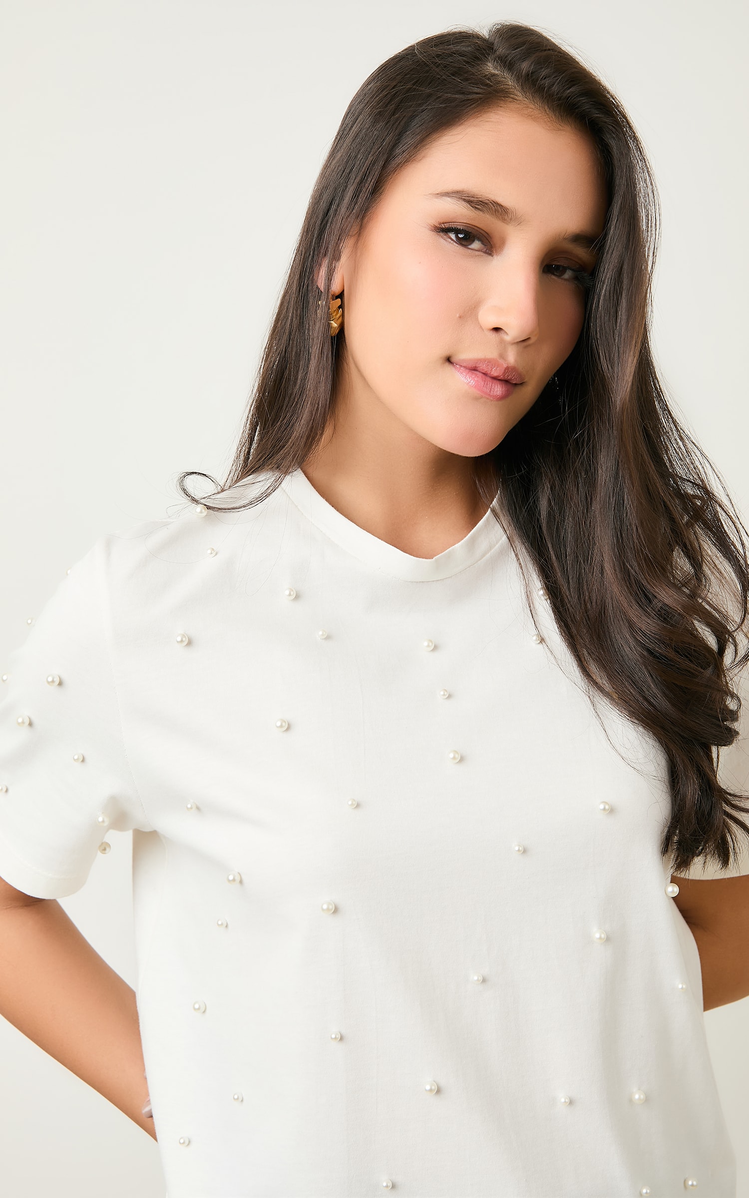 T-Shirt Bordada Perolas Off White