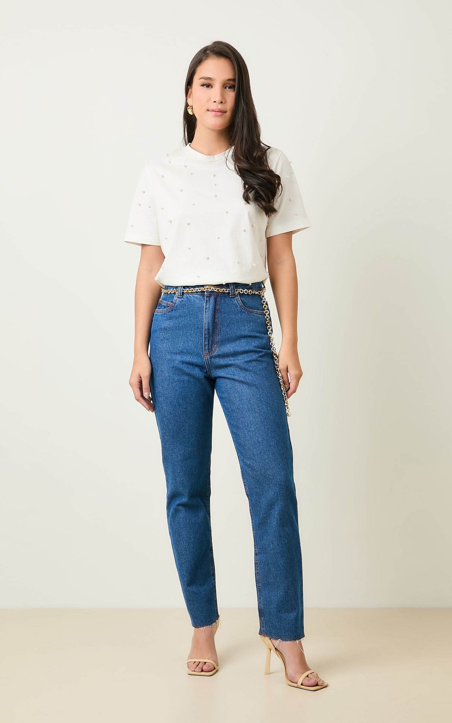 T-Shirt Bordada Perolas Off White