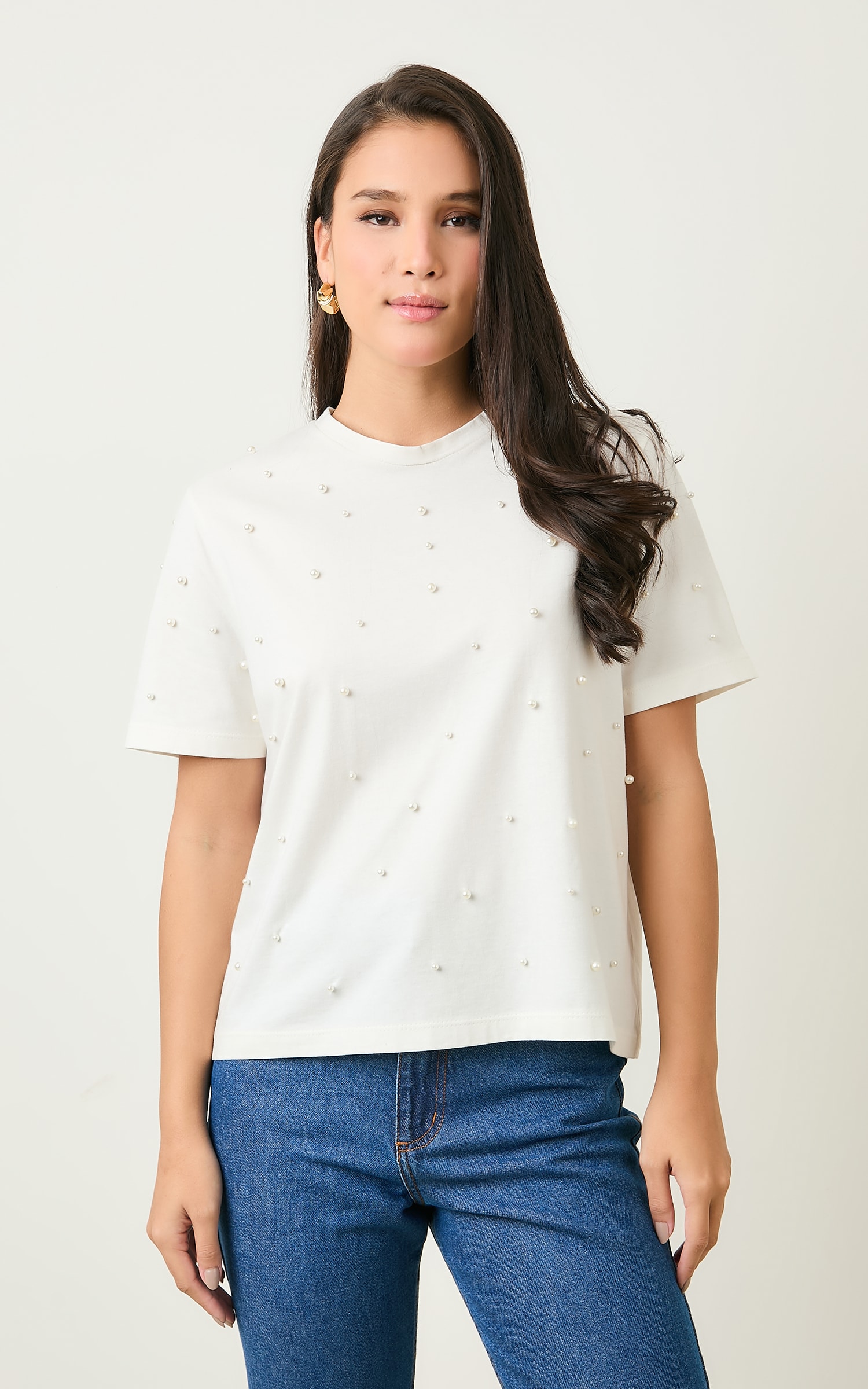 T-Shirt Bordada Perolas Off White