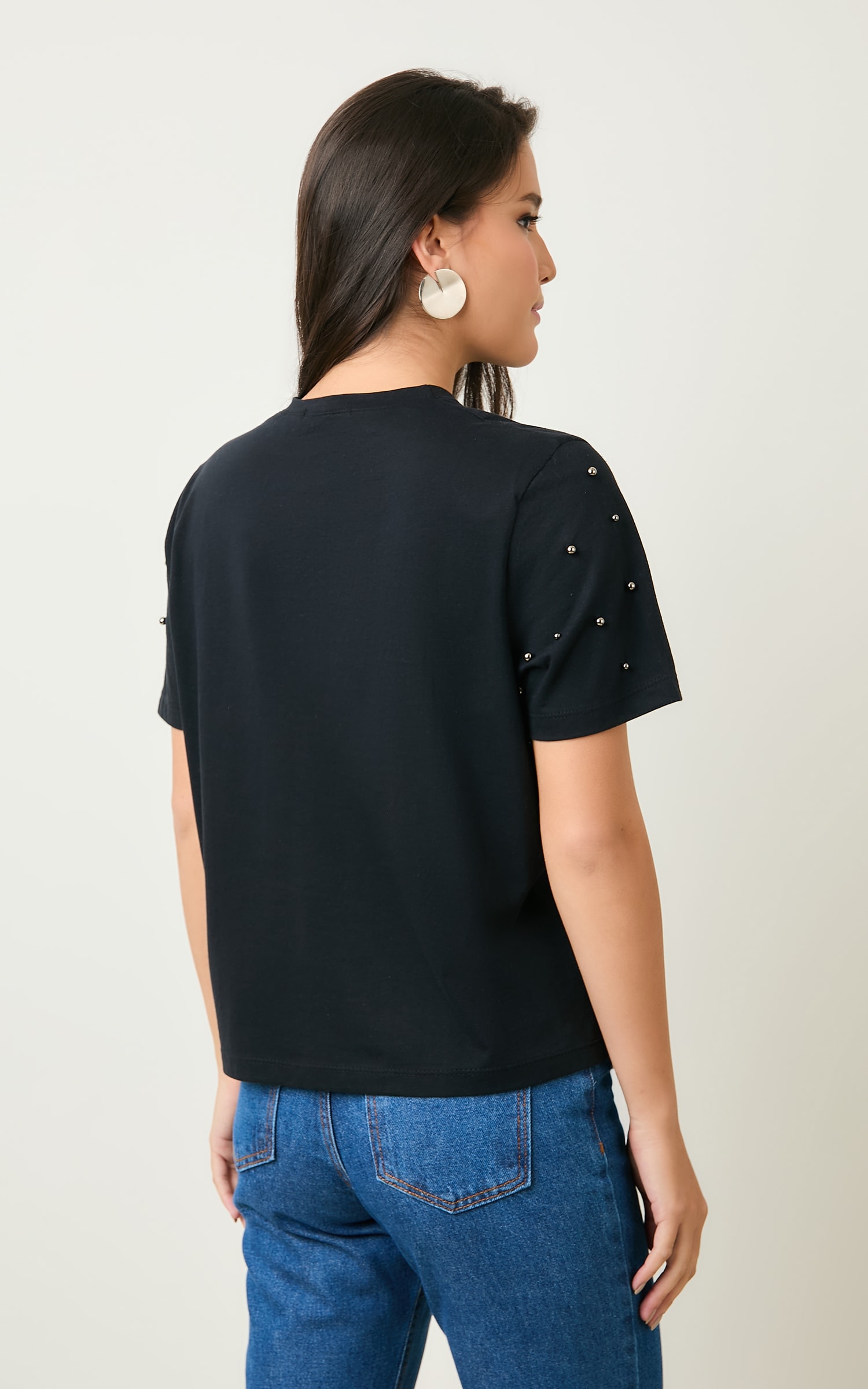 T-Shirt Bordada Perolas Preto