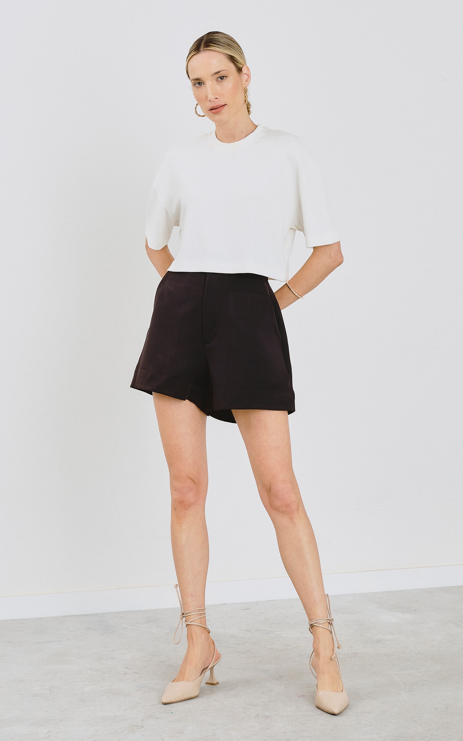 T-Shirt Cropped Malha Textura Off White