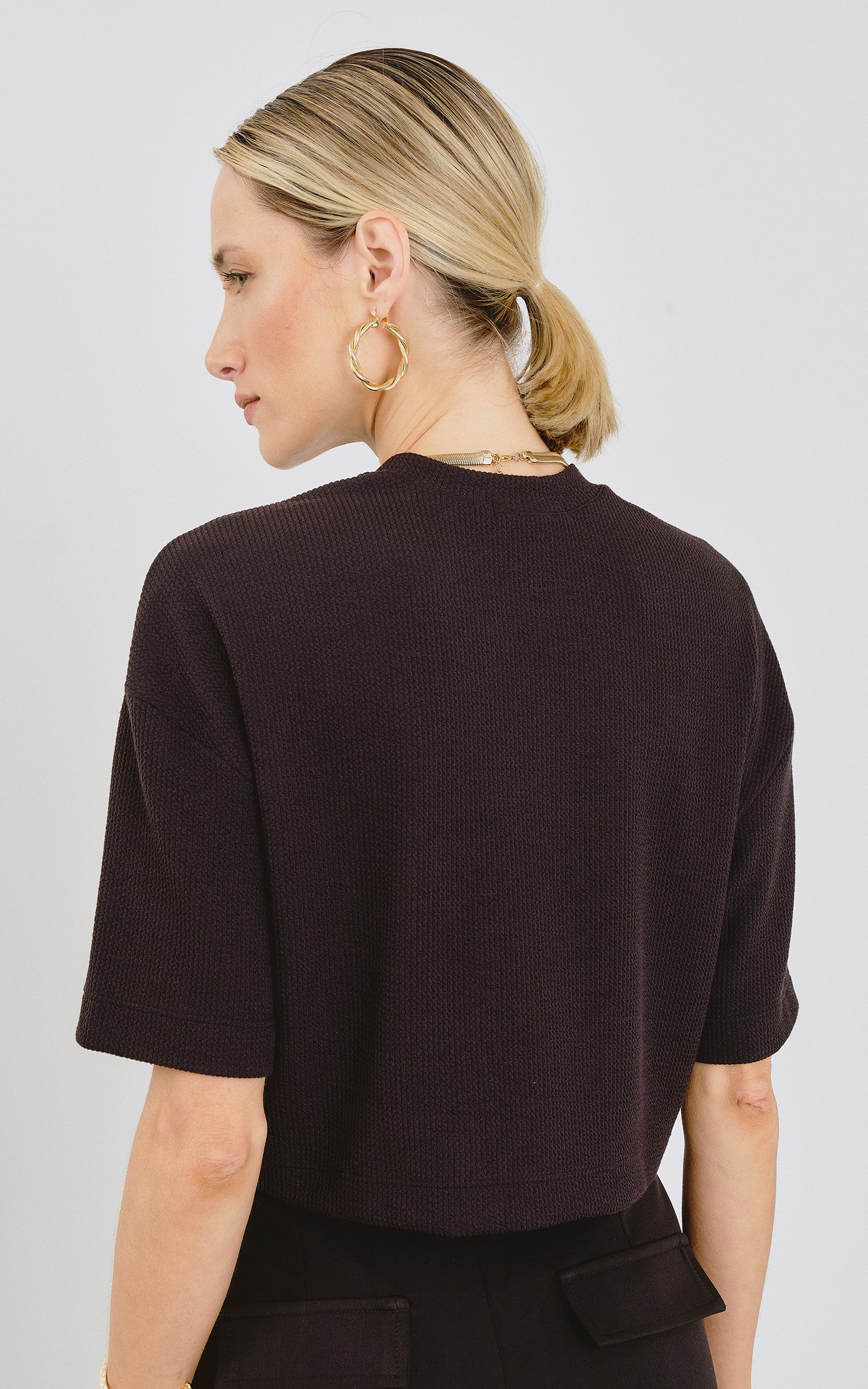 T-Shirt Cropped Malha Textura Preto