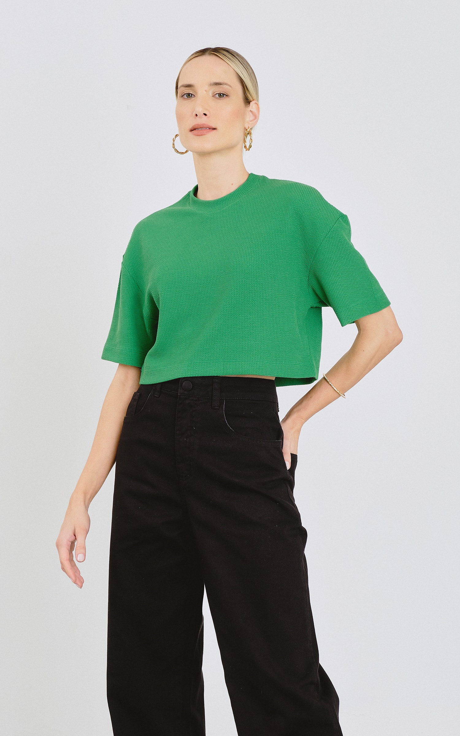 T-Shirt Cropped Malha Textura Verde
