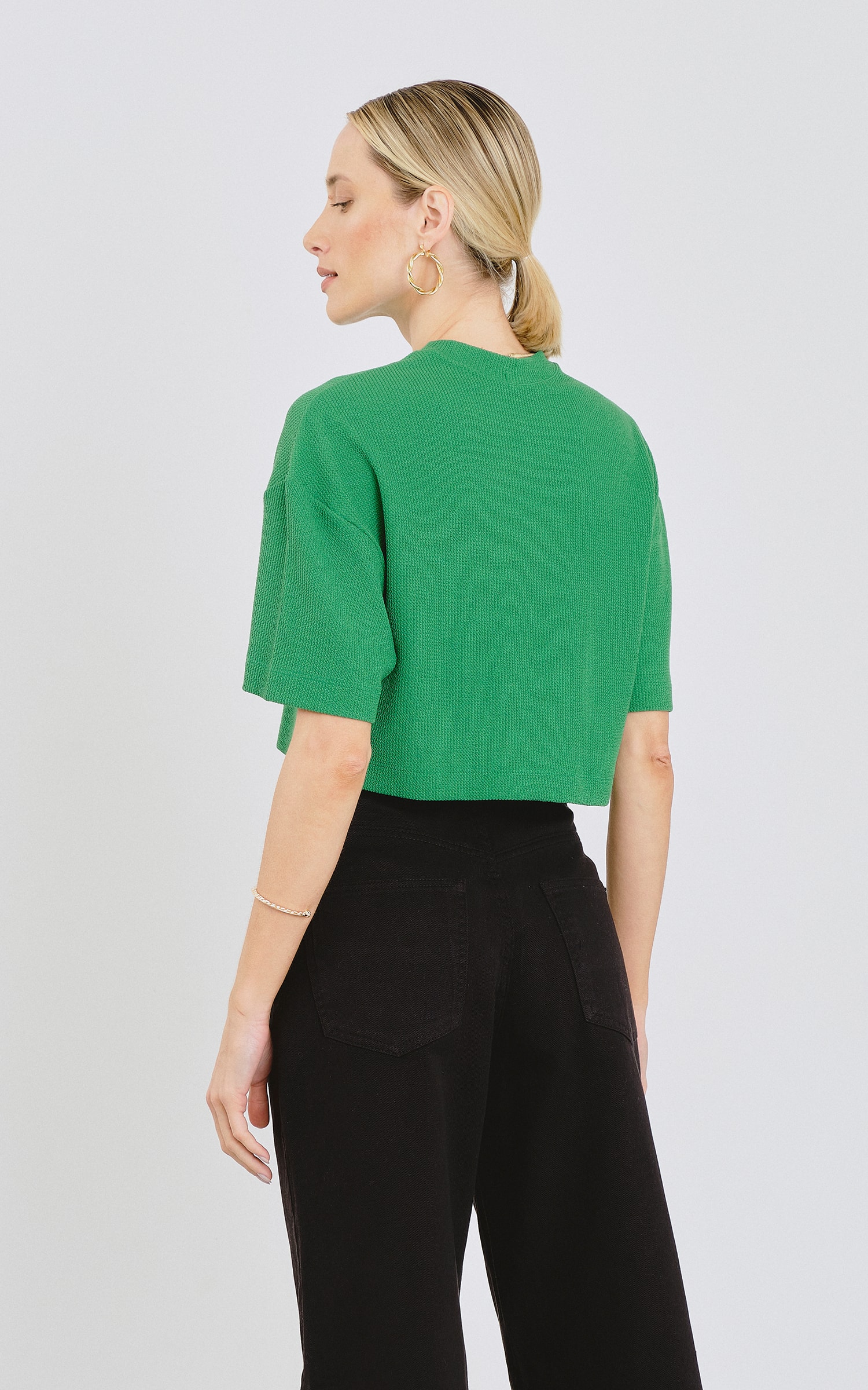 T-Shirt Cropped Malha Textura Verde