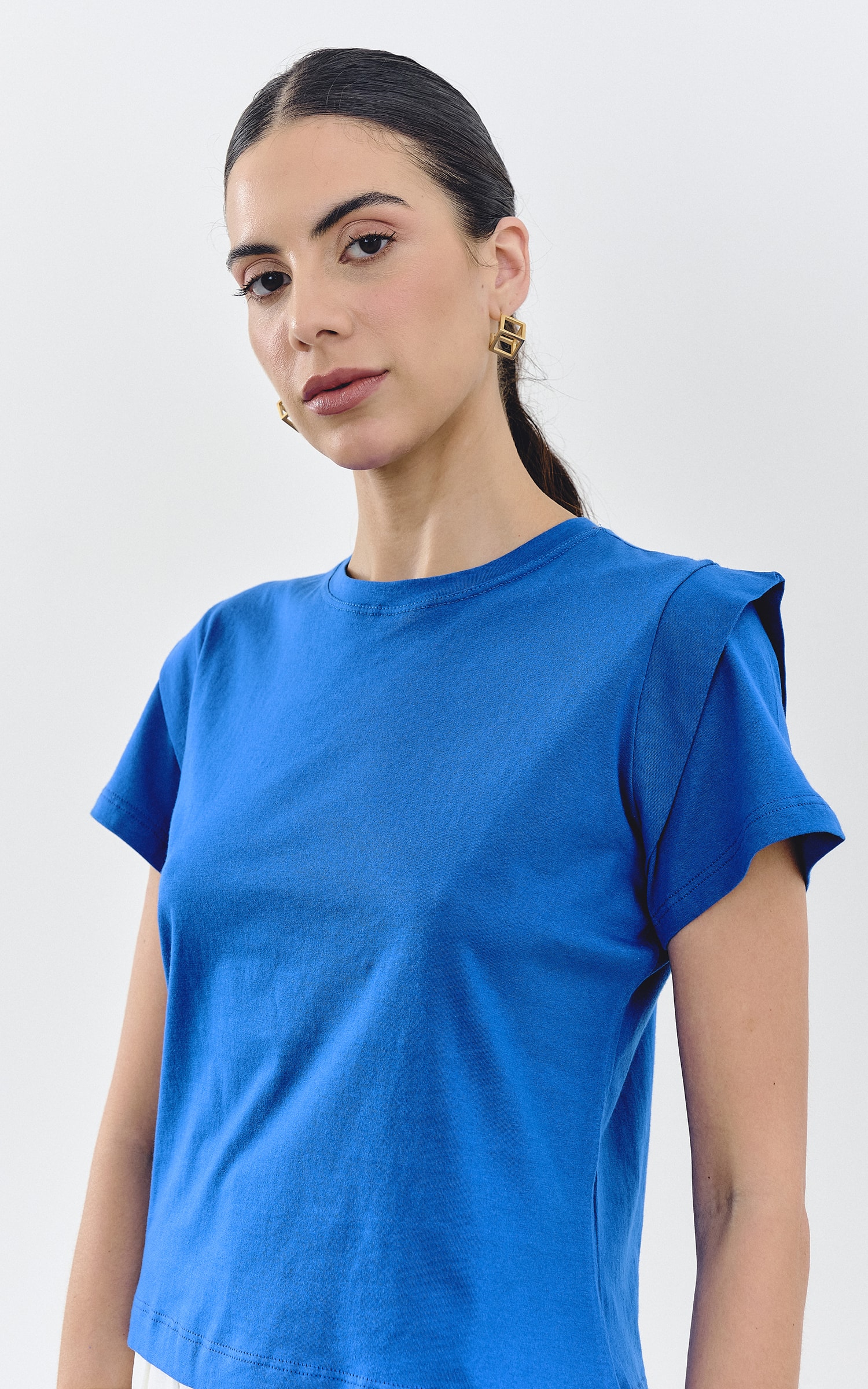 T-Shirt Malha Detalhe Ombro Azul
