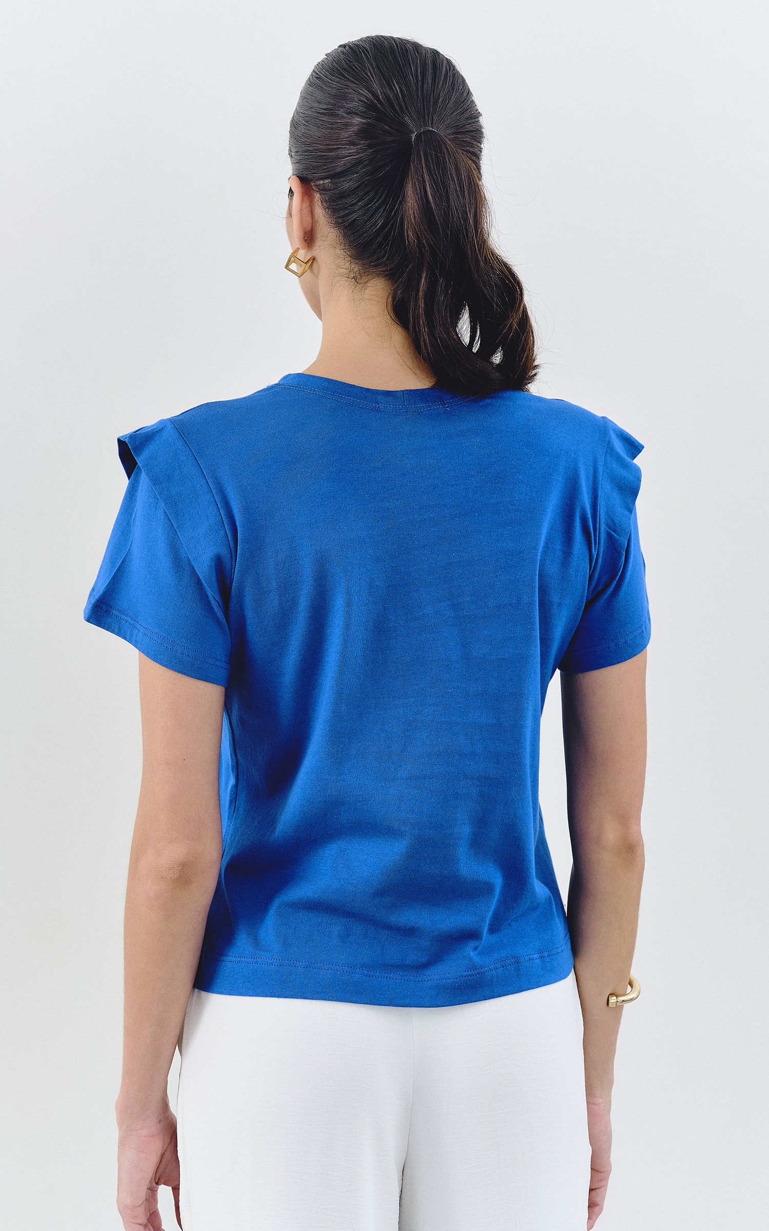 T-Shirt Malha Detalhe Ombro Azul