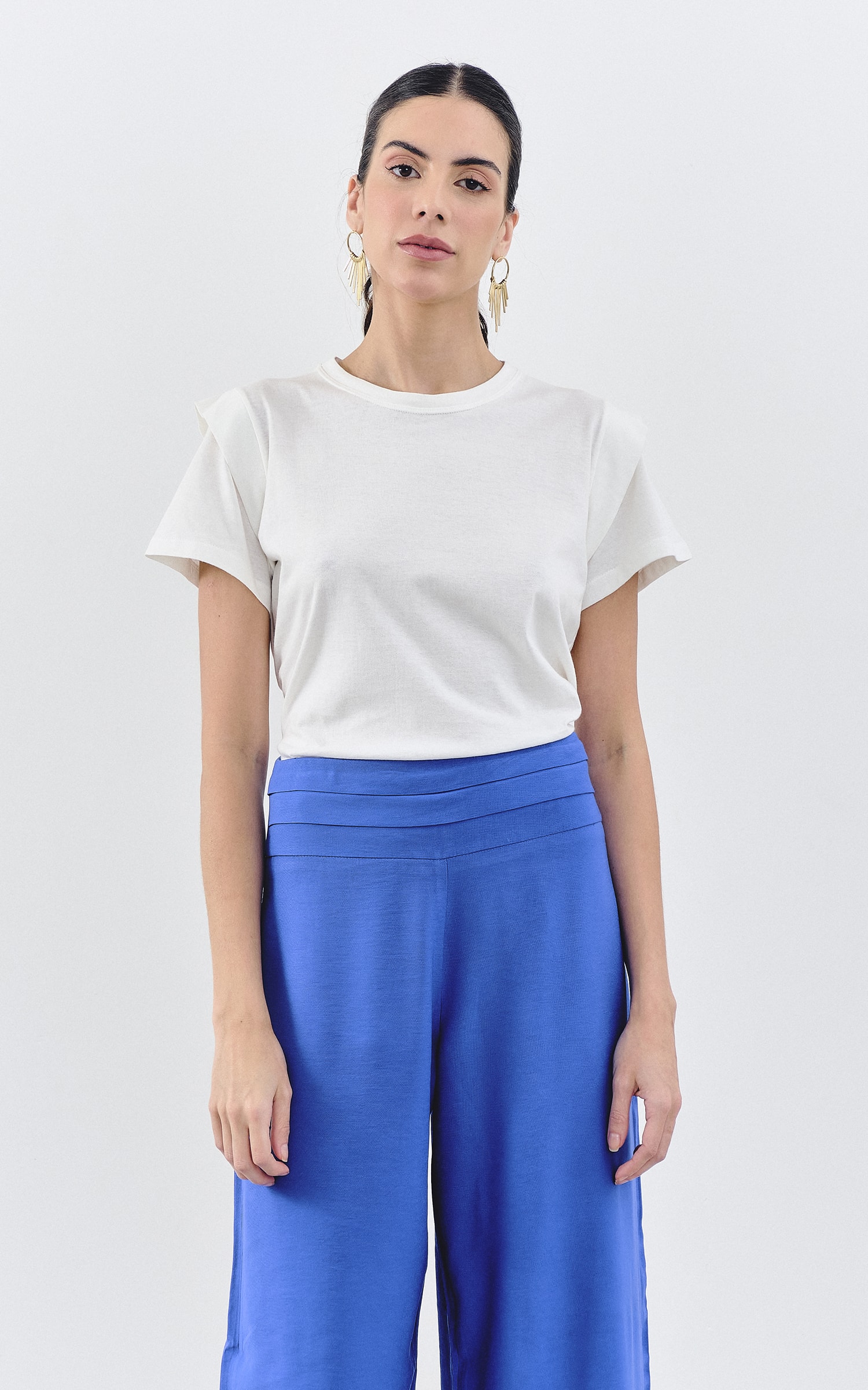 T-Shirt Malha Detalhe Ombro Off White
