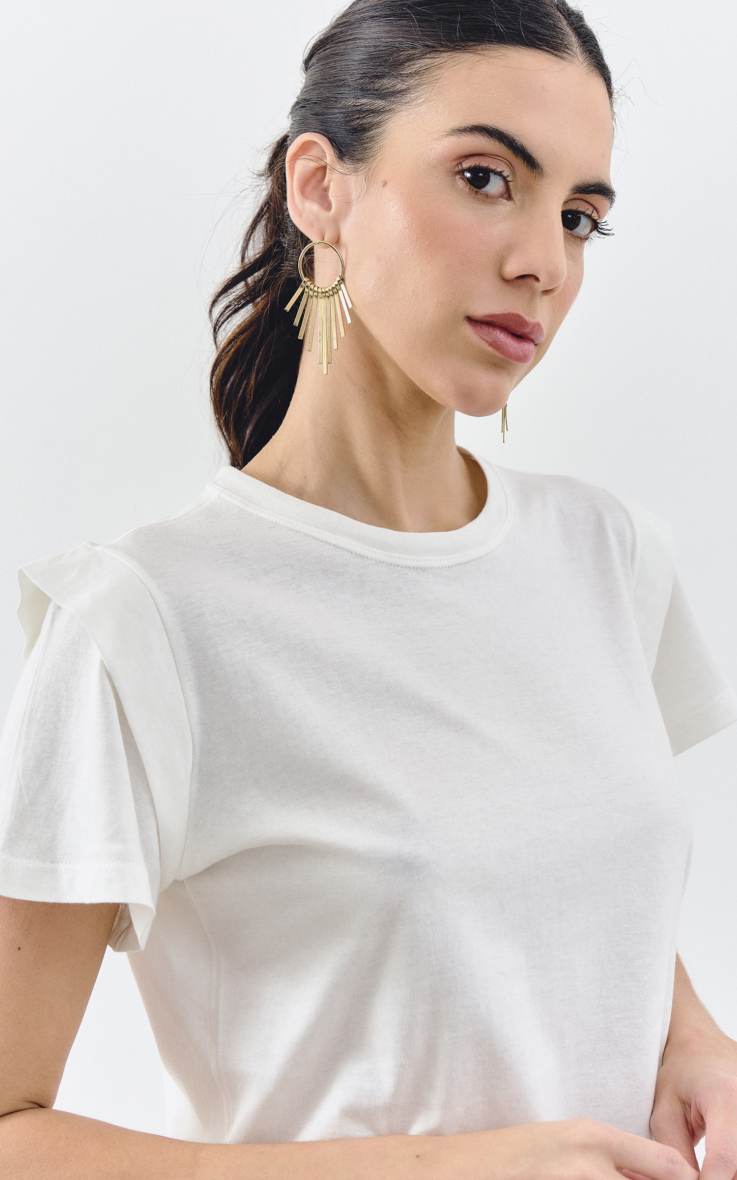 T-Shirt Malha Detalhe Ombro Off White