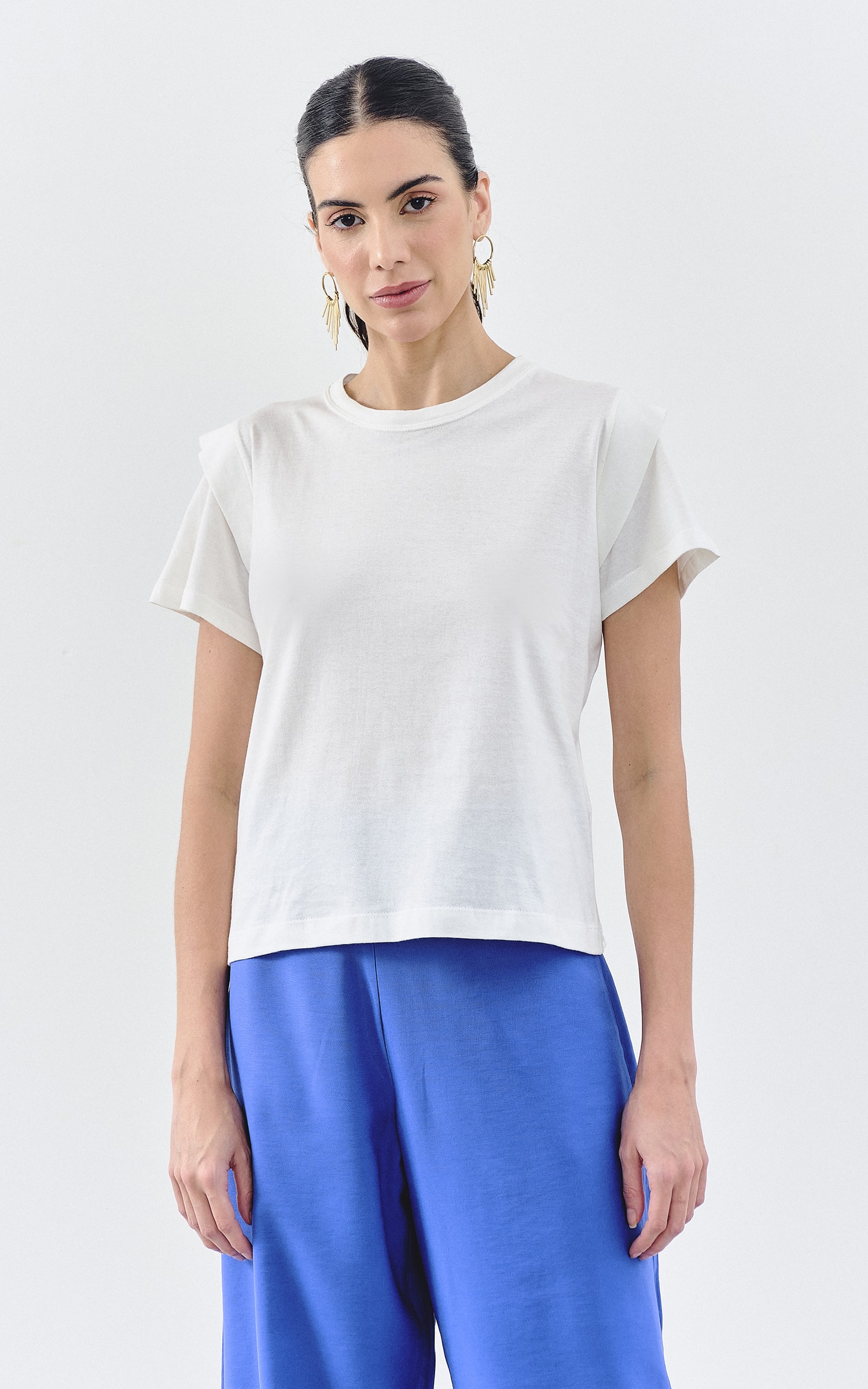 T-Shirt Malha Detalhe Ombro Off White