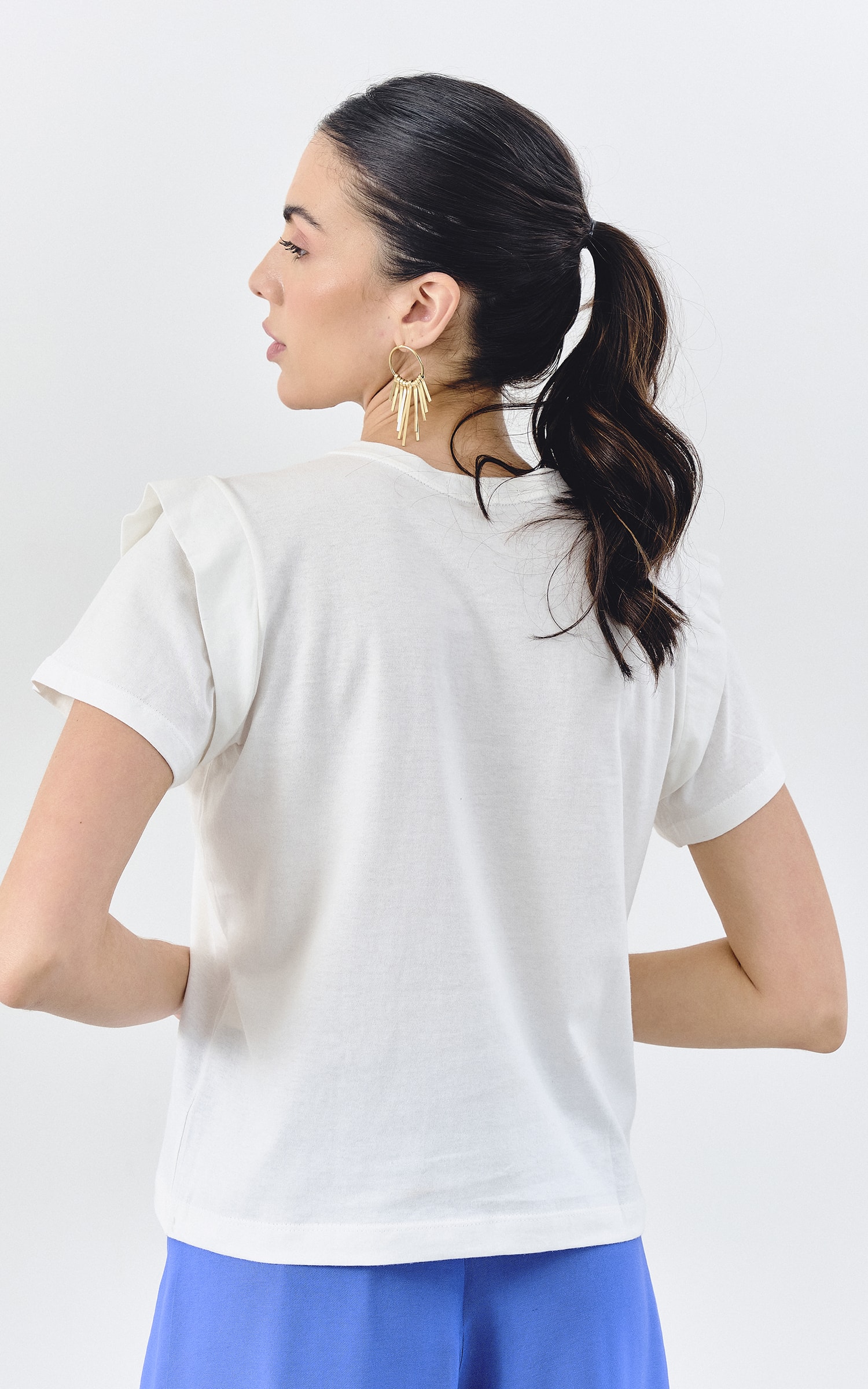 T-Shirt Malha Detalhe Ombro Off White