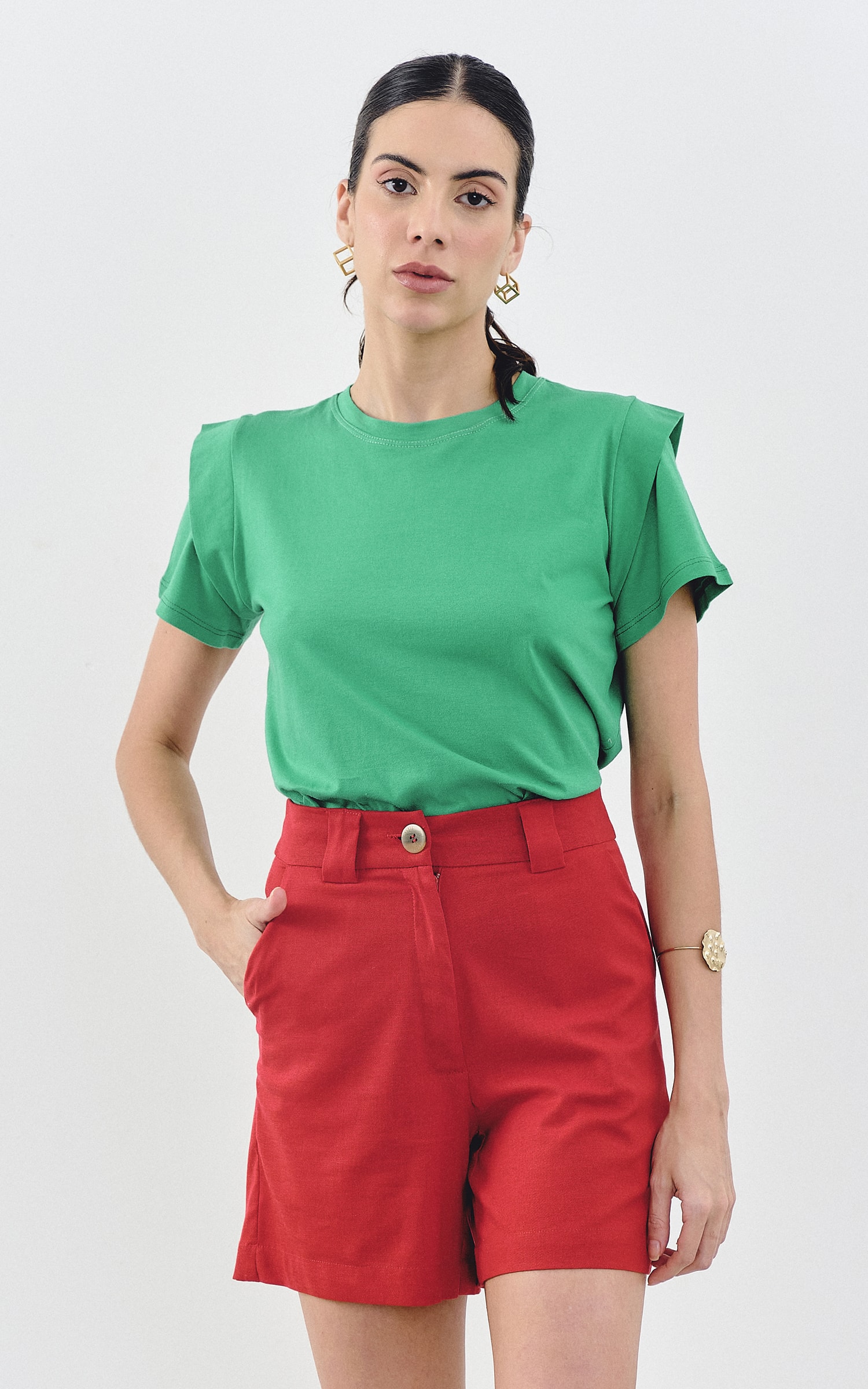 T-Shirt Malha Detalhe Ombro Verde