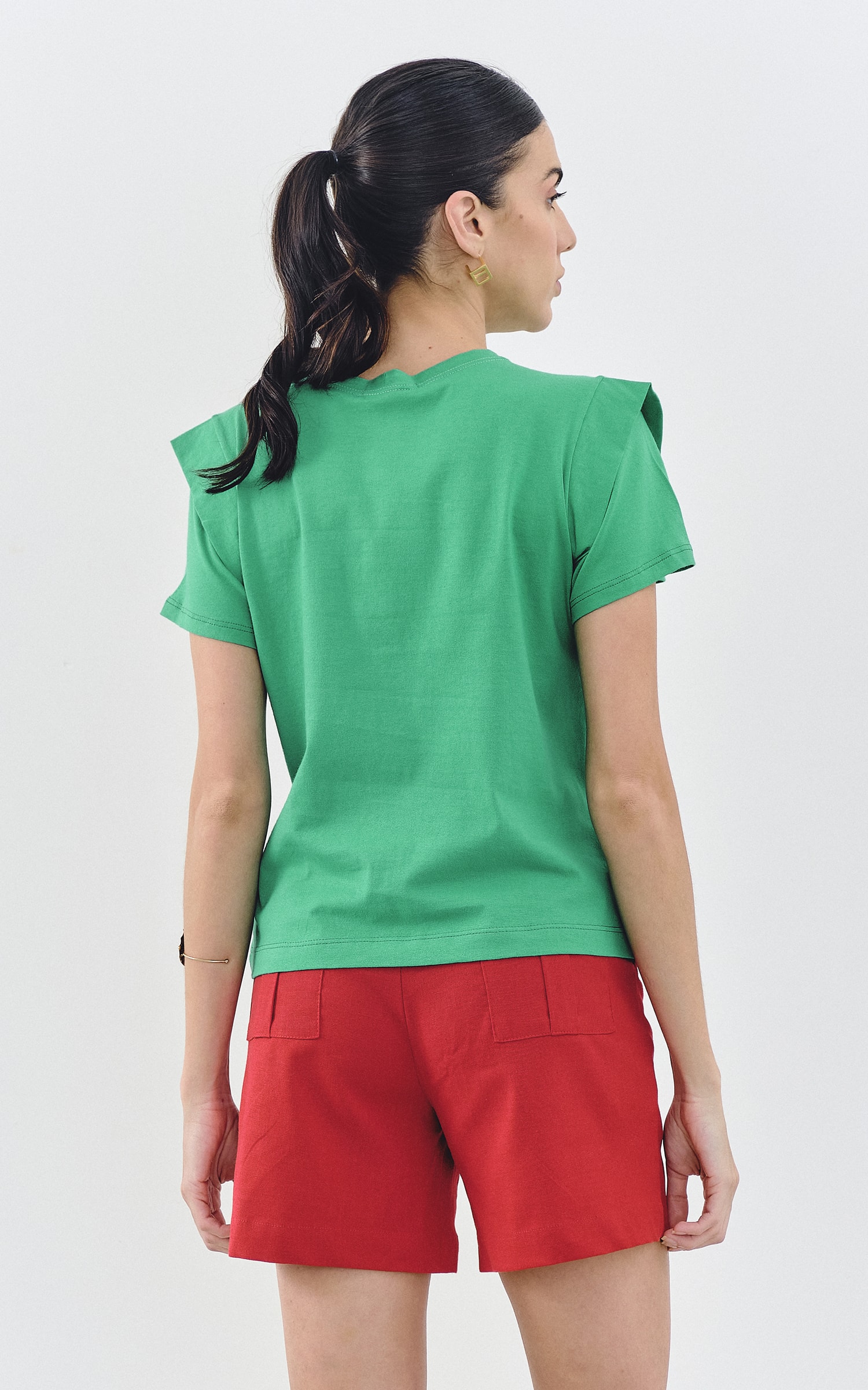 T-Shirt Malha Detalhe Ombro Verde