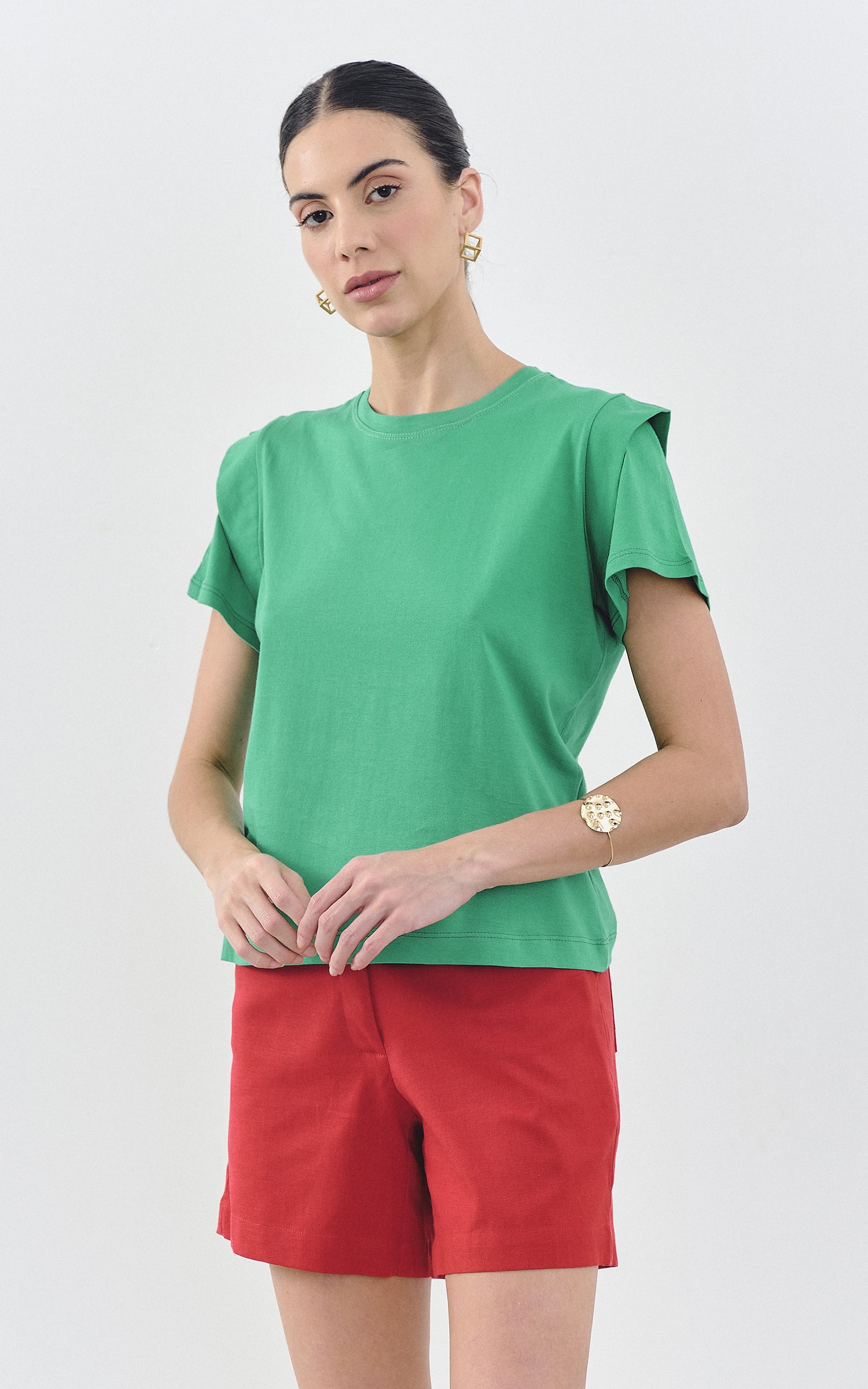 T-Shirt Malha Detalhe Ombro Verde