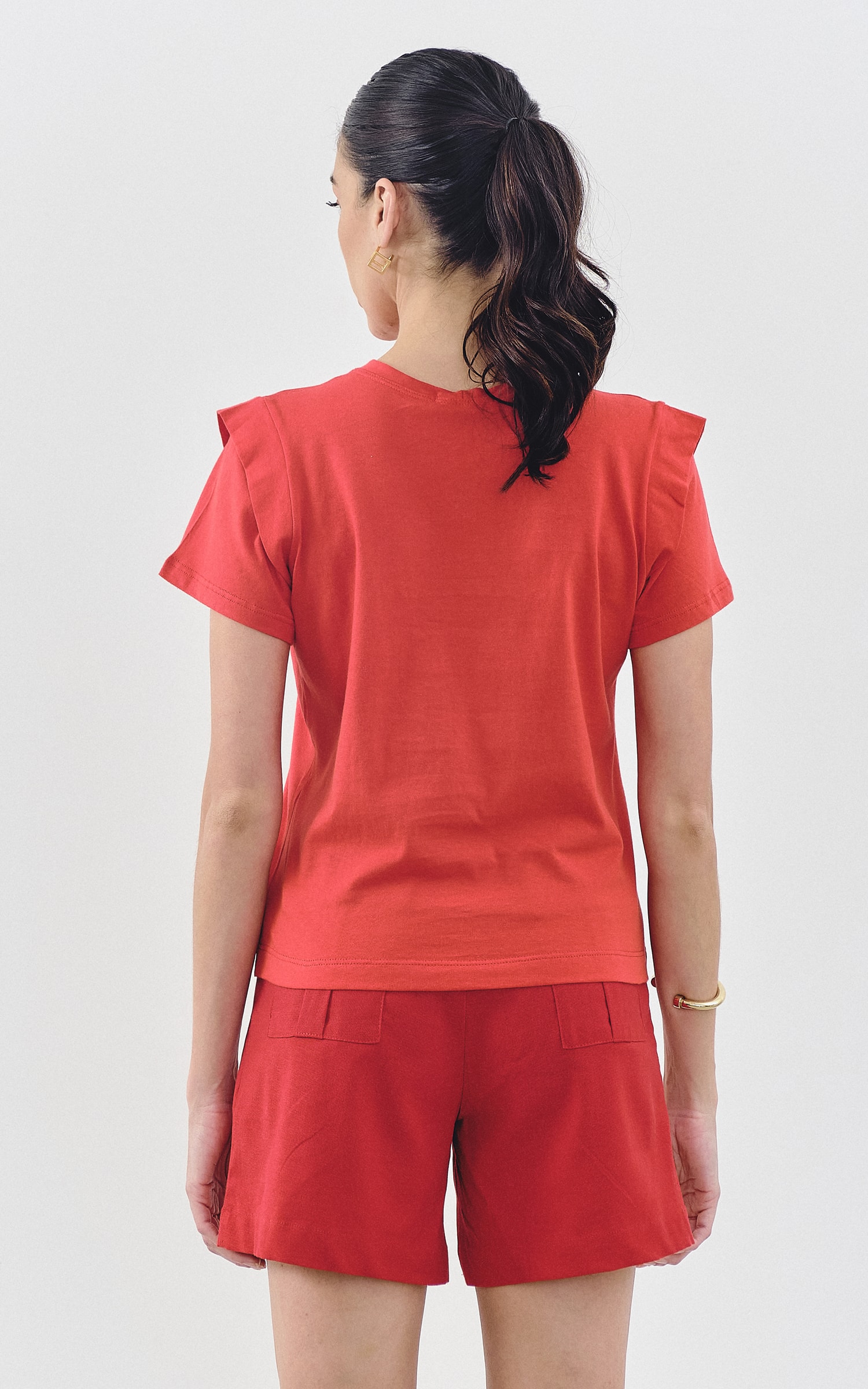 T-Shirt Malha Detalhe Ombro Vermelho