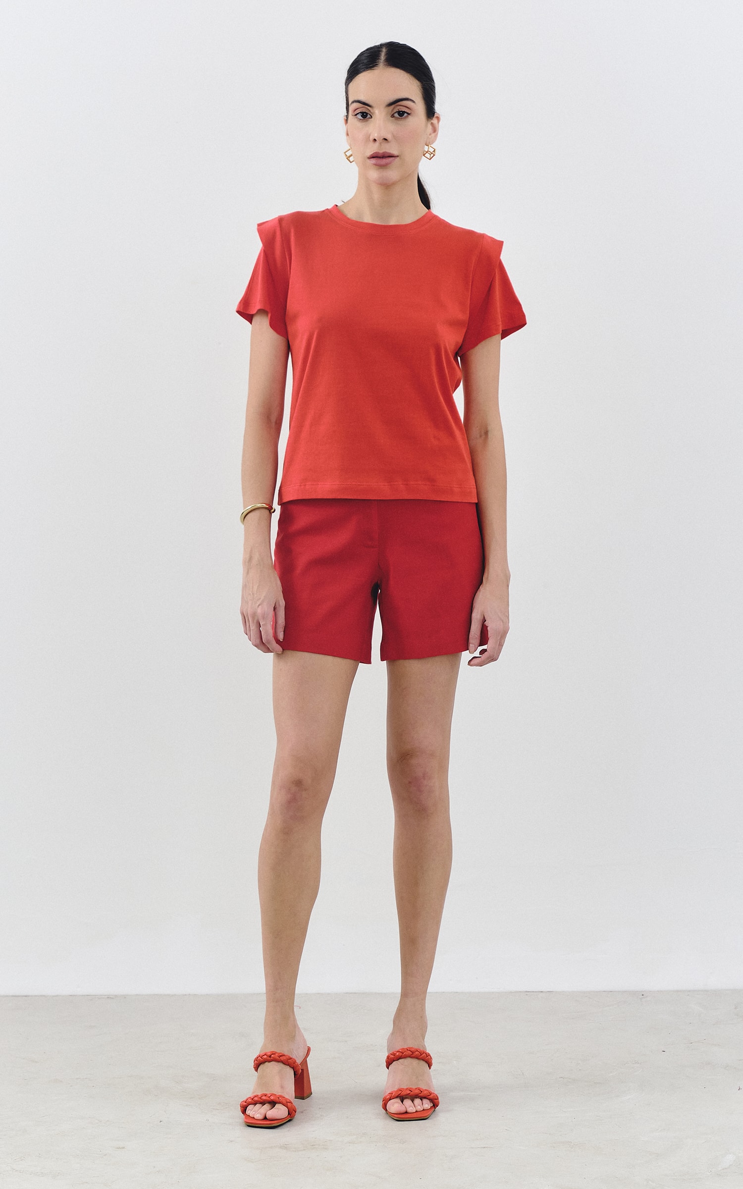 T-Shirt Malha Detalhe Ombro Vermelho