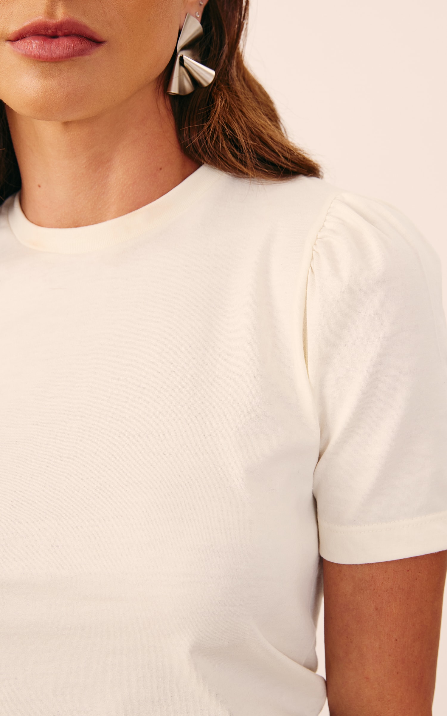 T-Shirt Malha Manga Bufante Off White