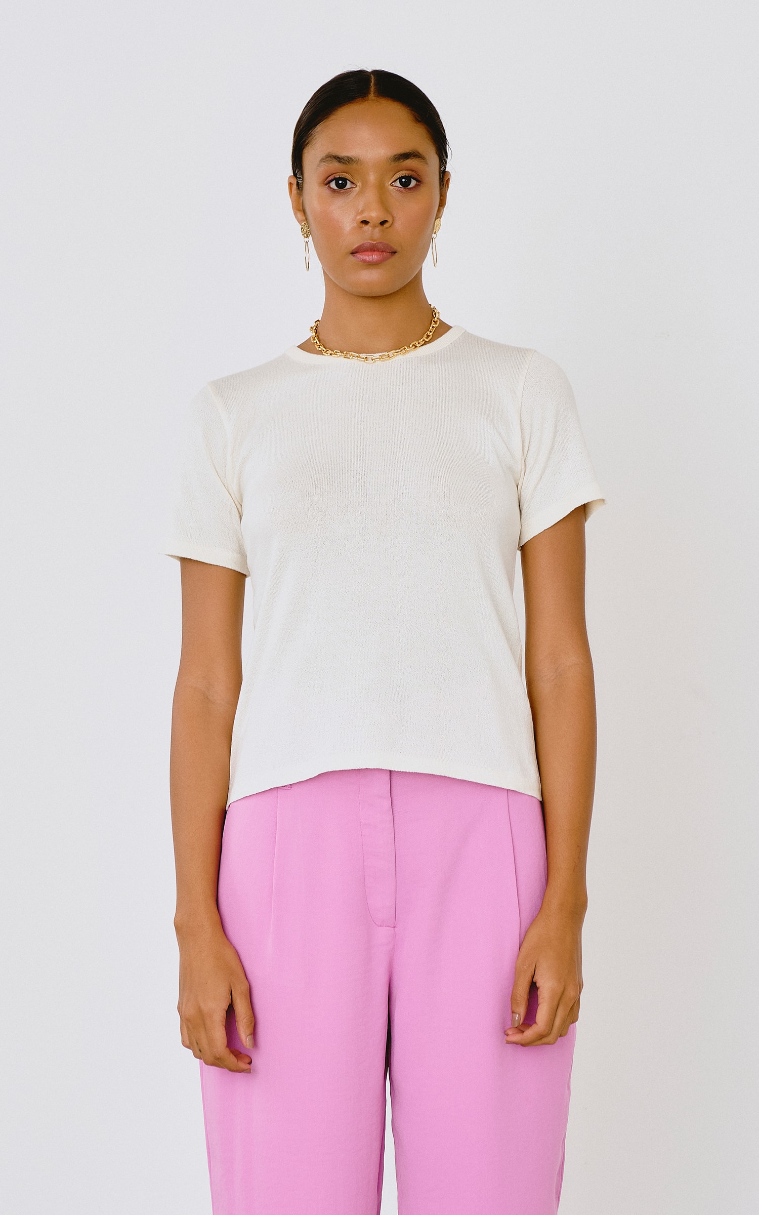 T-Shirt Tricot Decote Redondo Off White